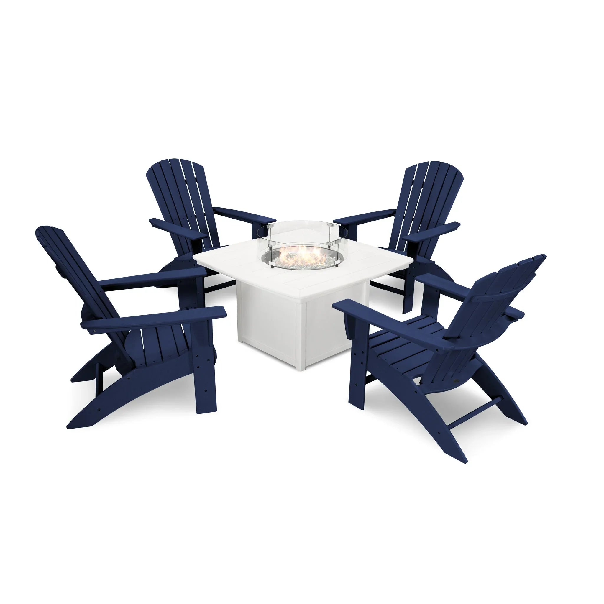 Nautical Curveback Adirondack 5-Piece Conversation Set with Fire Pit Table 10