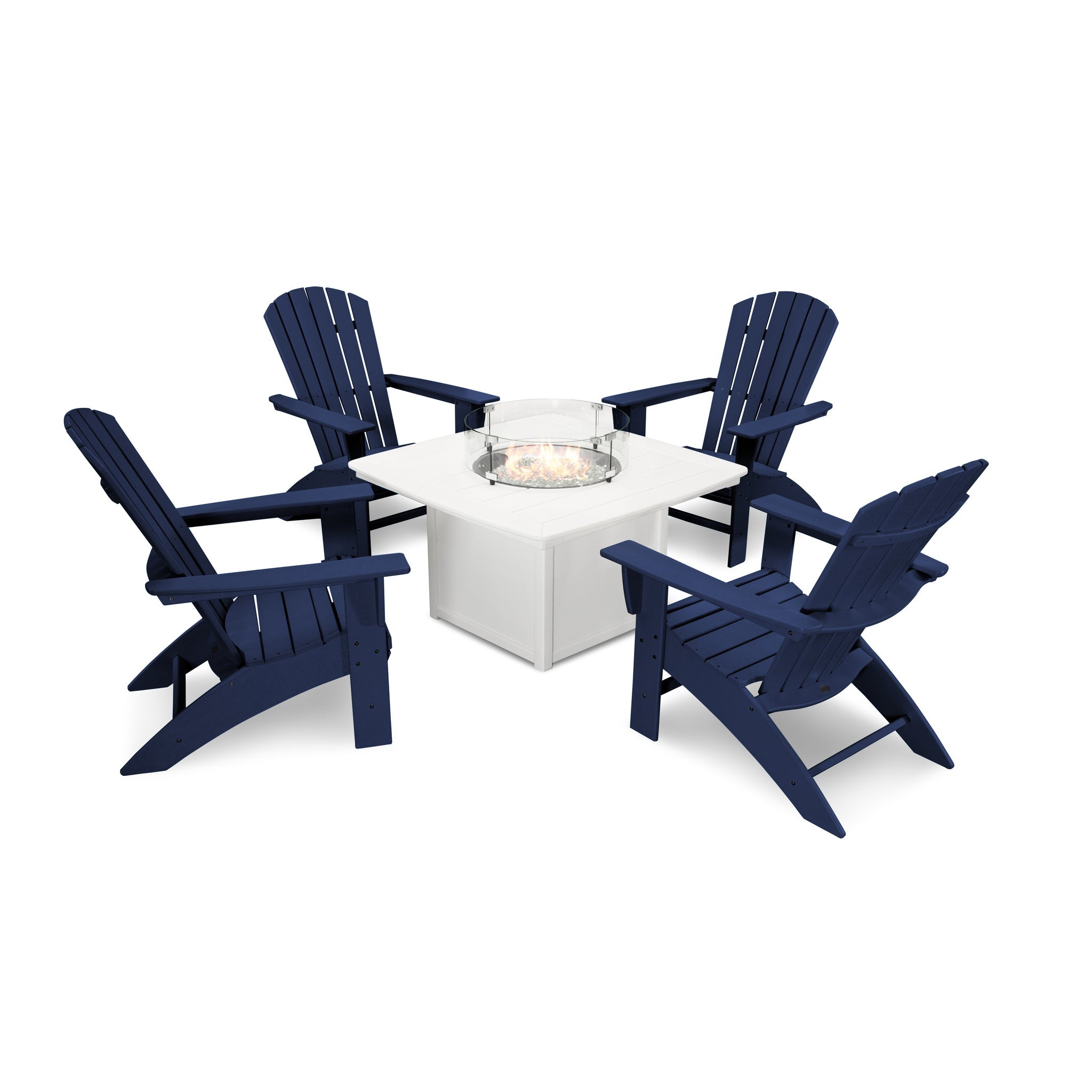 Nautical Curveback Adirondack 5-Piece Conversation Set with Fire Pit Table 10