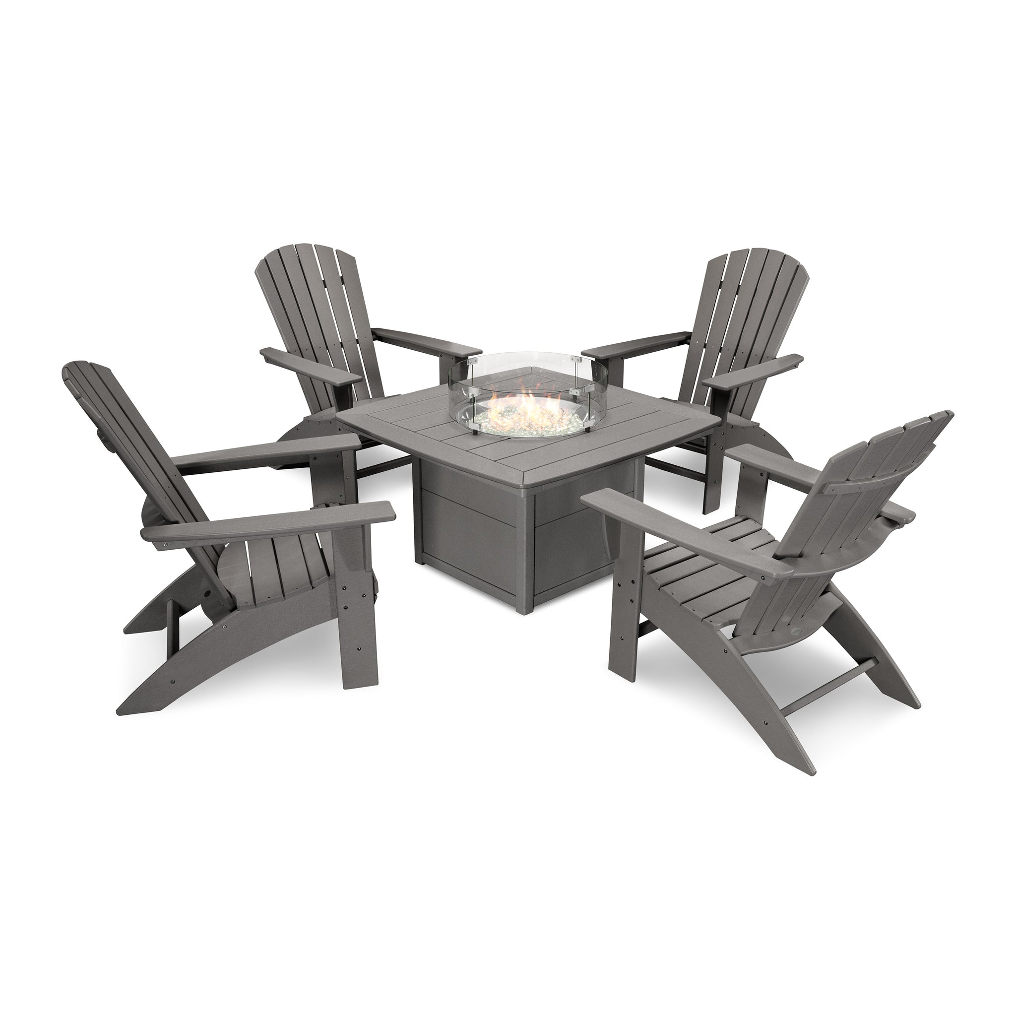Nautical Curveback Adirondack 5-Piece Conversation Set with Fire Pit Table 1