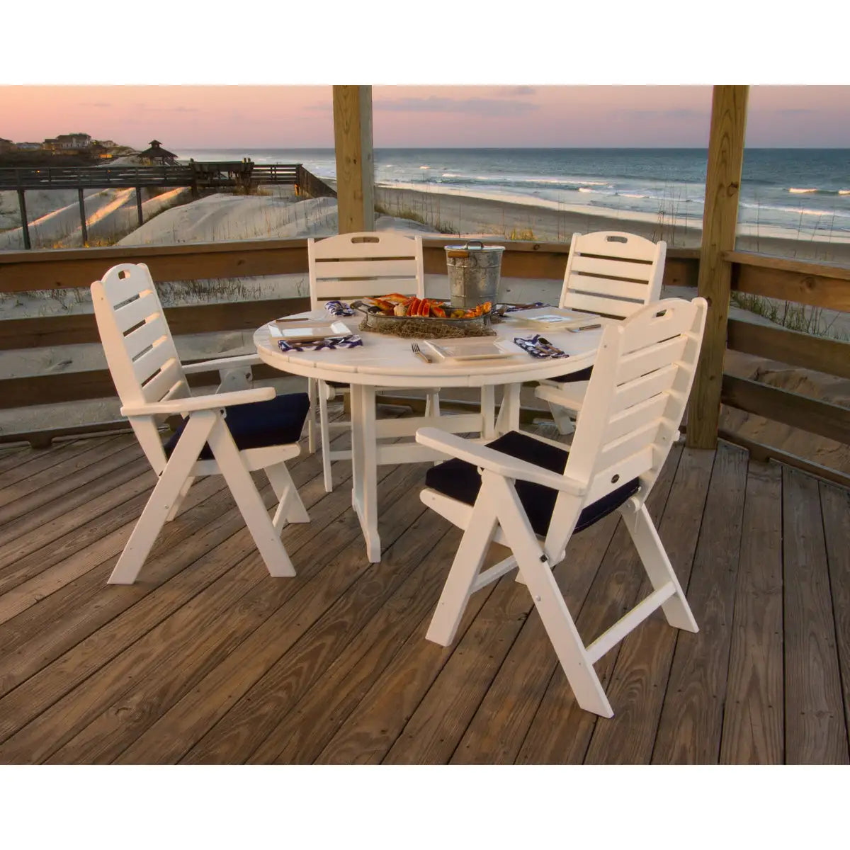 Nautical Folding Chair 5-Piece Round Farmhouse Dining Set 11