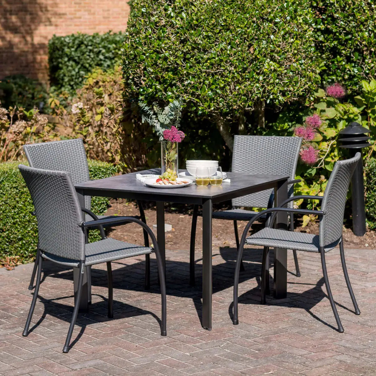 Pilano Woven Stackable Arm Chairs, Silver/Grey Weave - Set Of 6