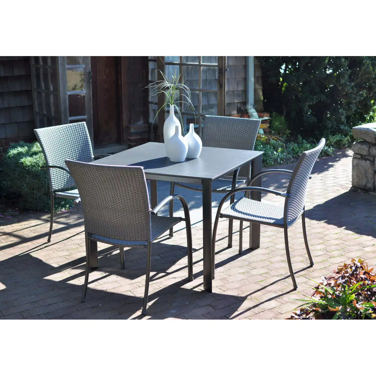 Pilano Woven Stackable Arm Chairs, Silver/Grey Weave - Set Of 6