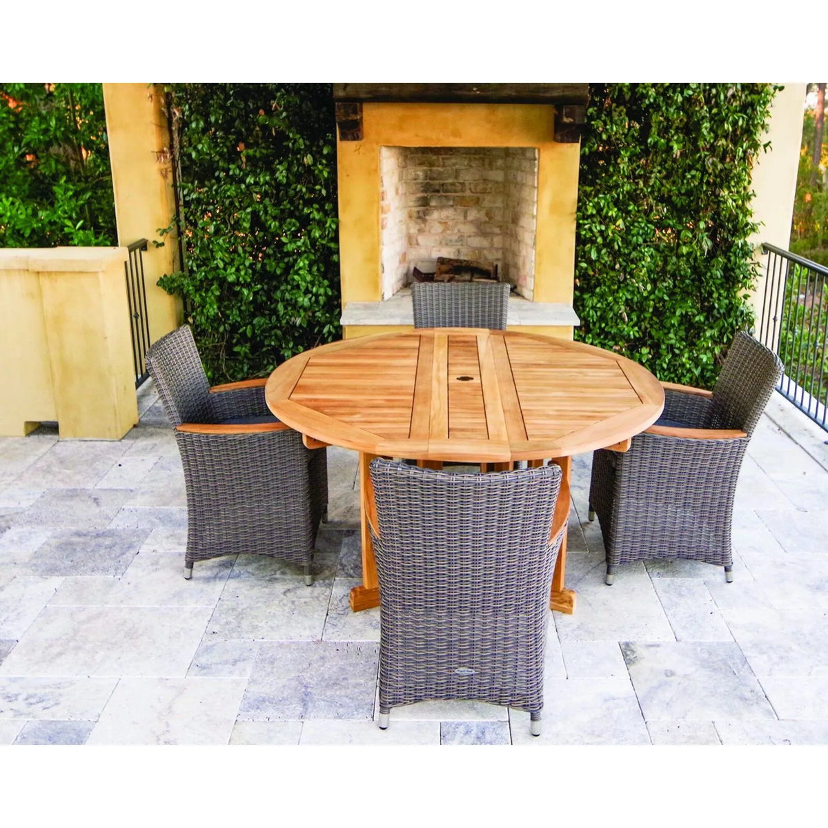 Royal Teak Drop Leaf 60" Round Dining Table with Umbrella Hole 5