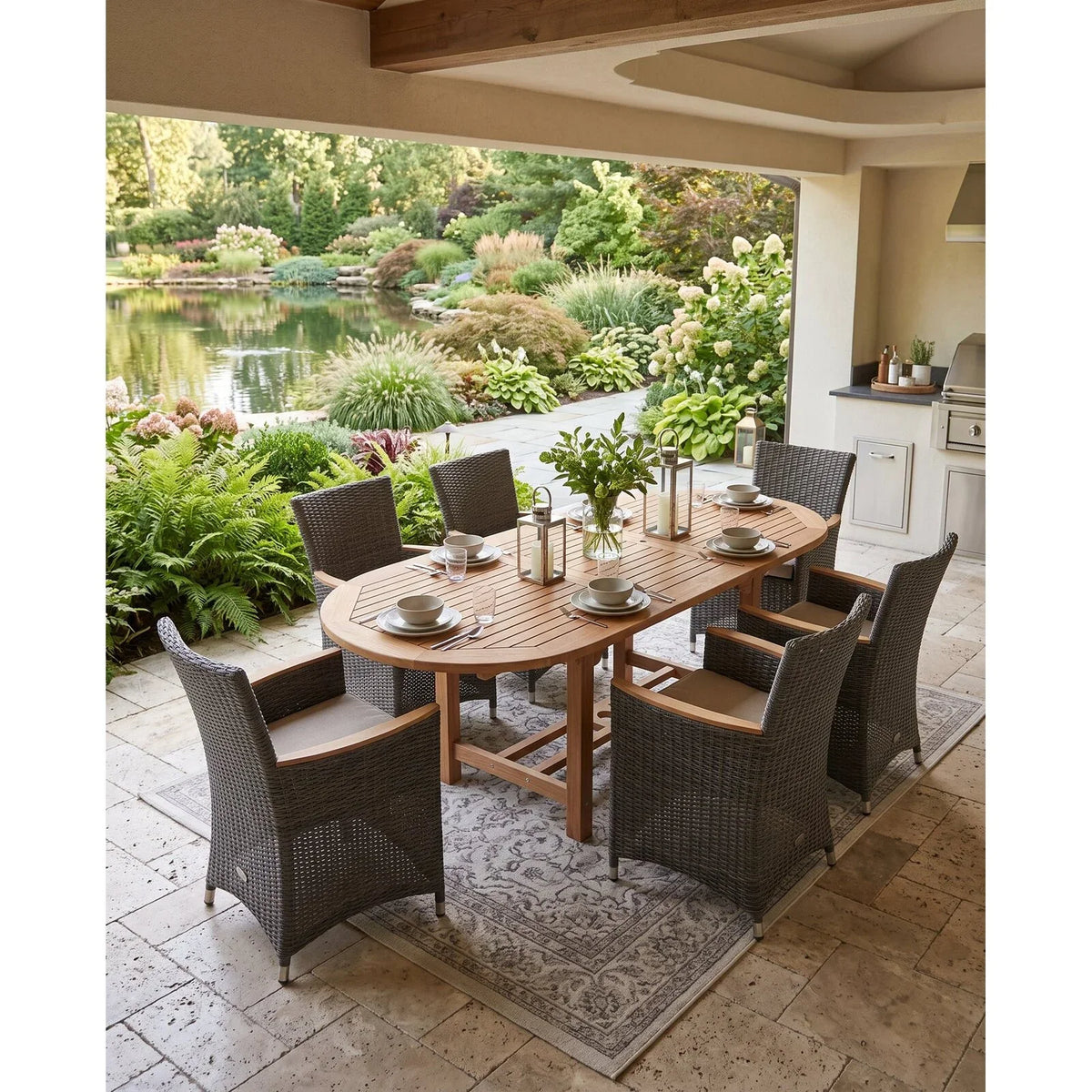 Family 44" x 96-120" Oval Extension Table with Umbrella Hole 2