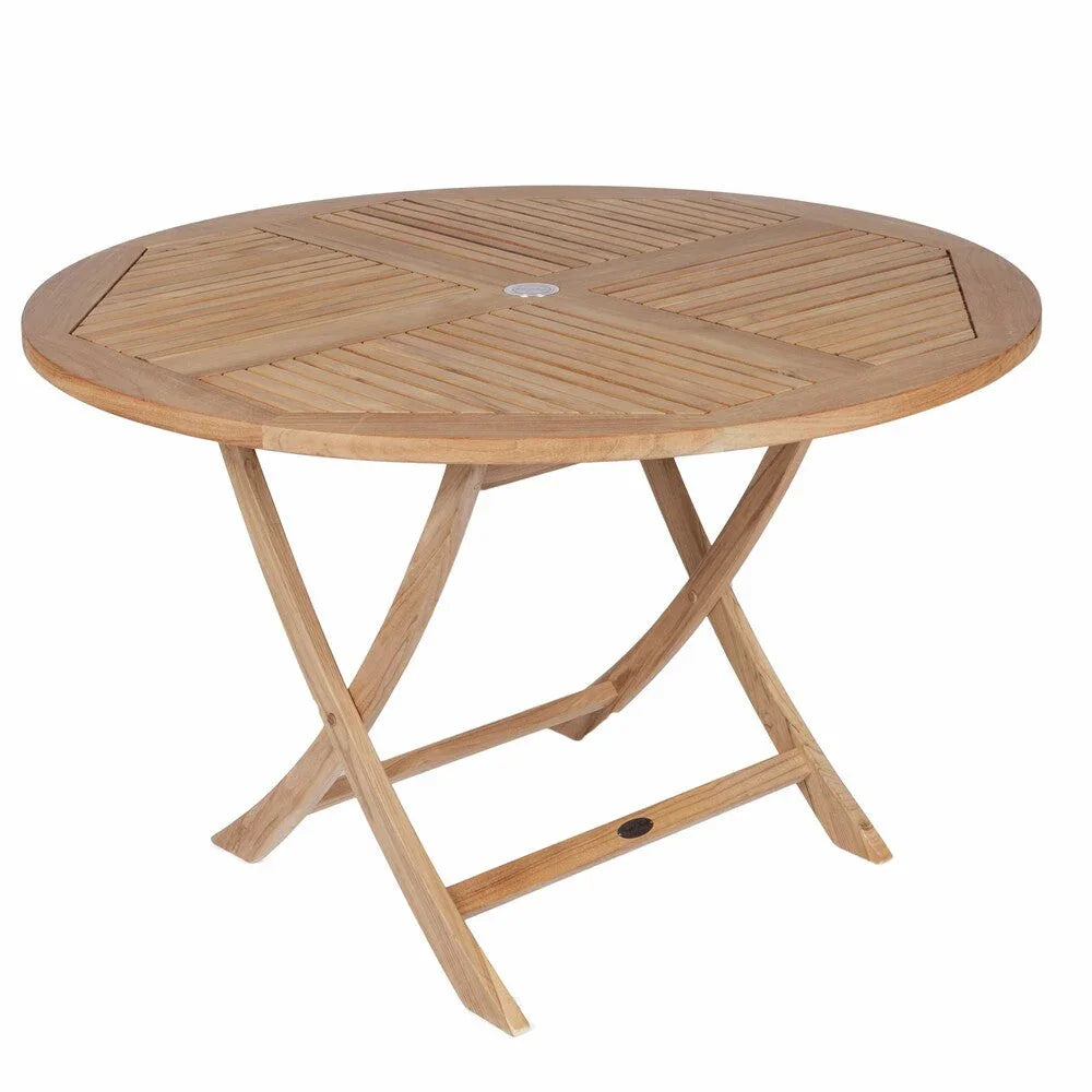 folding patio table umbrella hole Royal Teak Sailor 47