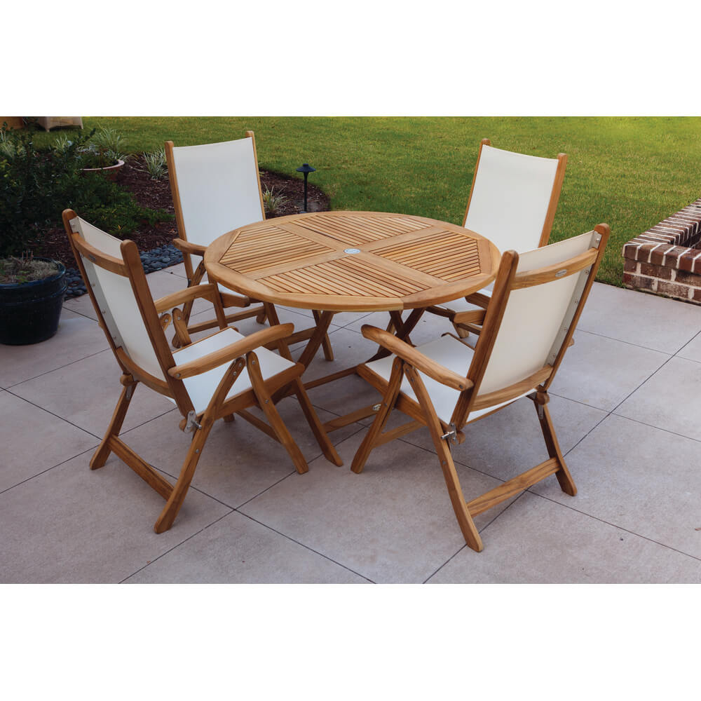 Royal Teak Sailor 47" Round Folding Dining Table with Umbrella Hole