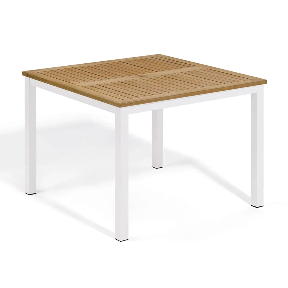 Travira 39" Square Dining Table — Chalk frame, Natural Tekwood top