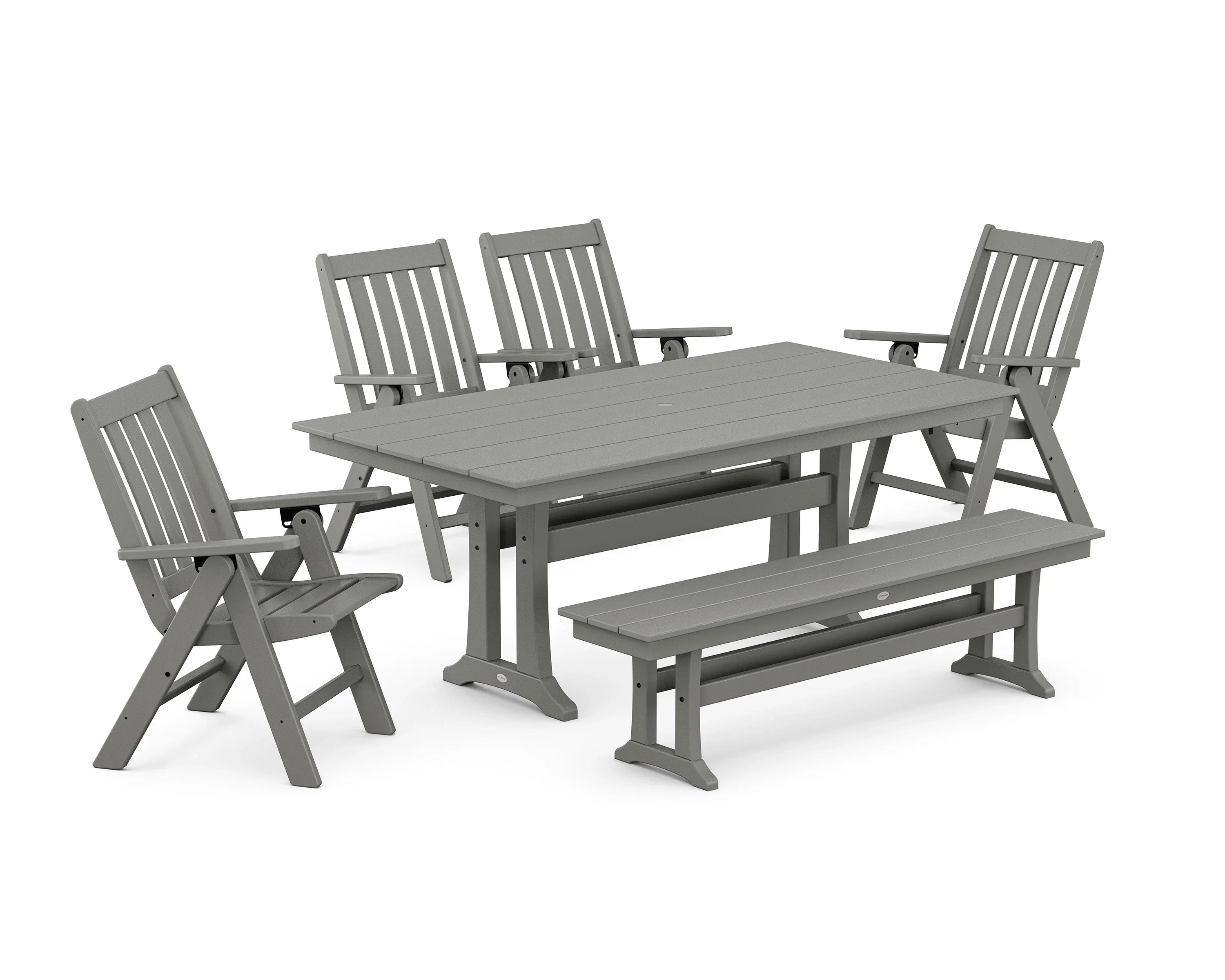 Vineyard 6-Piece Folding Chair Farmhouse Dining Set with Trestle Legs and Bench 1