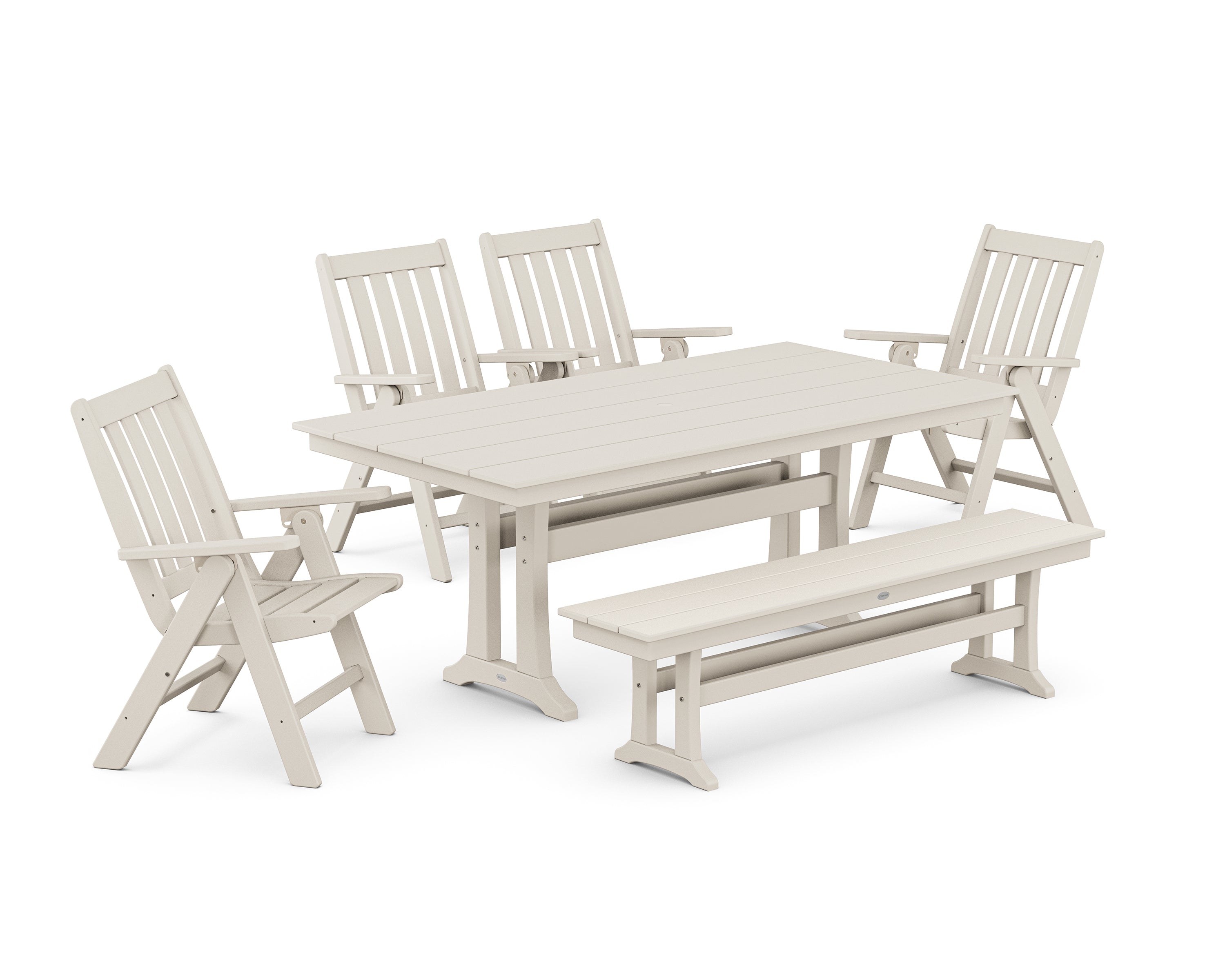 Vineyard 6-Piece Folding Chair Farmhouse Dining Set with Trestle Legs and Bench 4