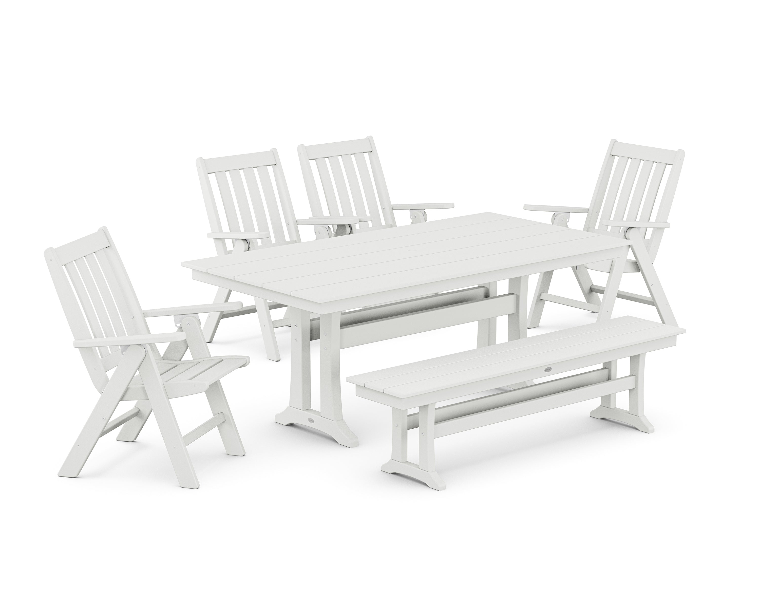 Vineyard 6-Piece Folding Chair Farmhouse Dining Set with Trestle Legs and Bench 5