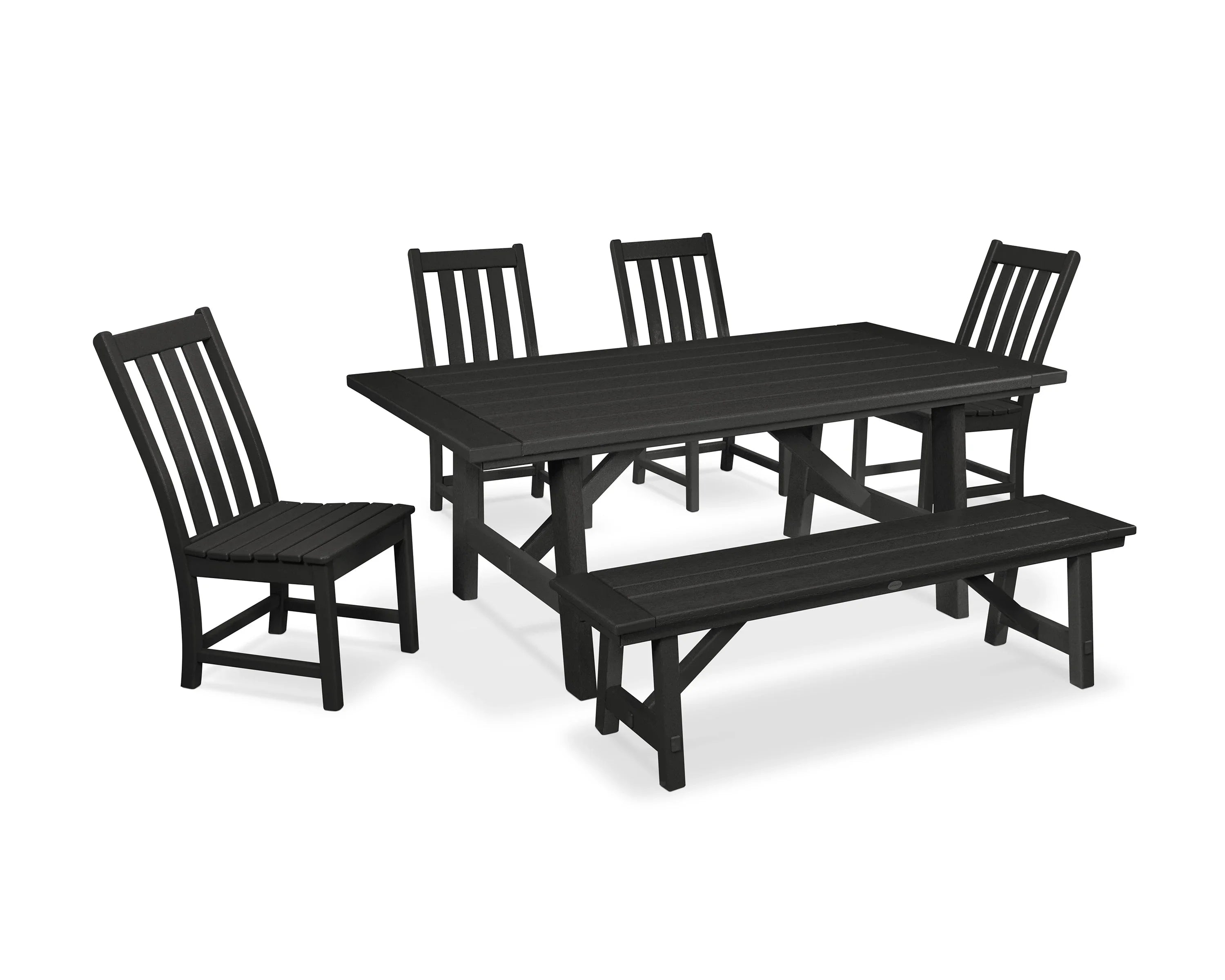 Vineyard 6-Piece Rustic Farmhouse Side Chair Dining Set with Bench