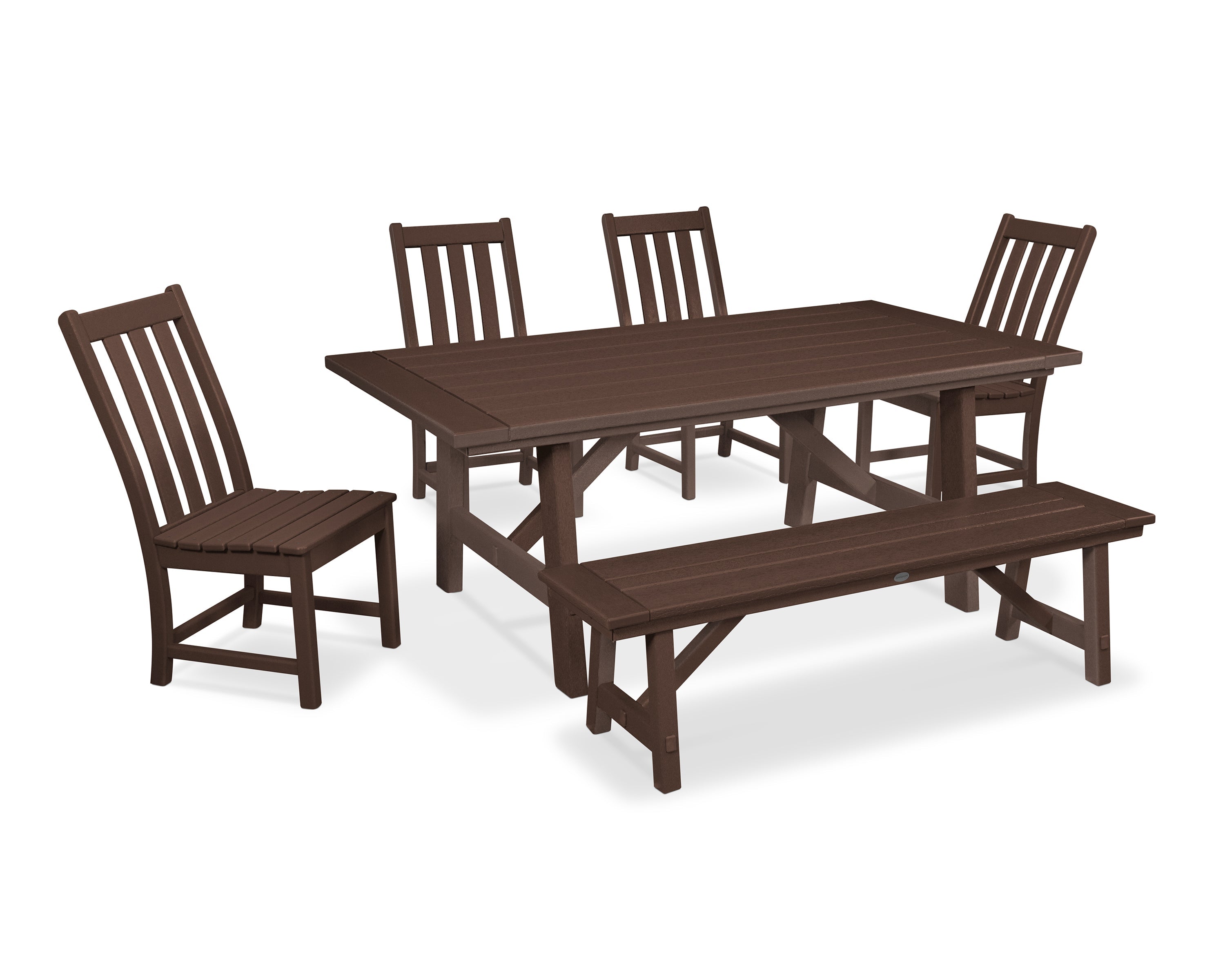 Vineyard 6-Piece Rustic Farmhouse Side Chair Dining Set with Bench 3