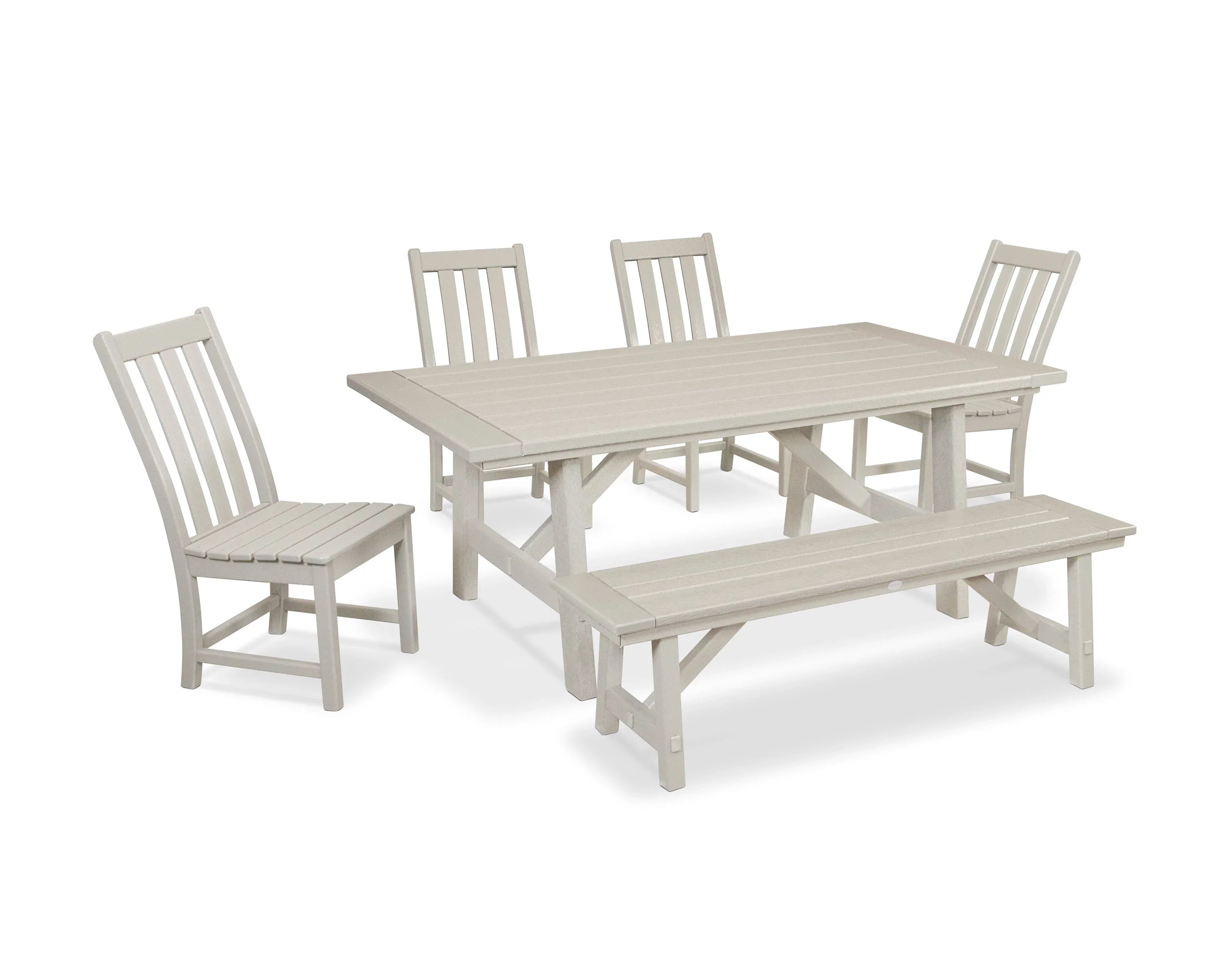 Vineyard 6-Piece Rustic Farmhouse Side Chair Dining Set with Bench 5