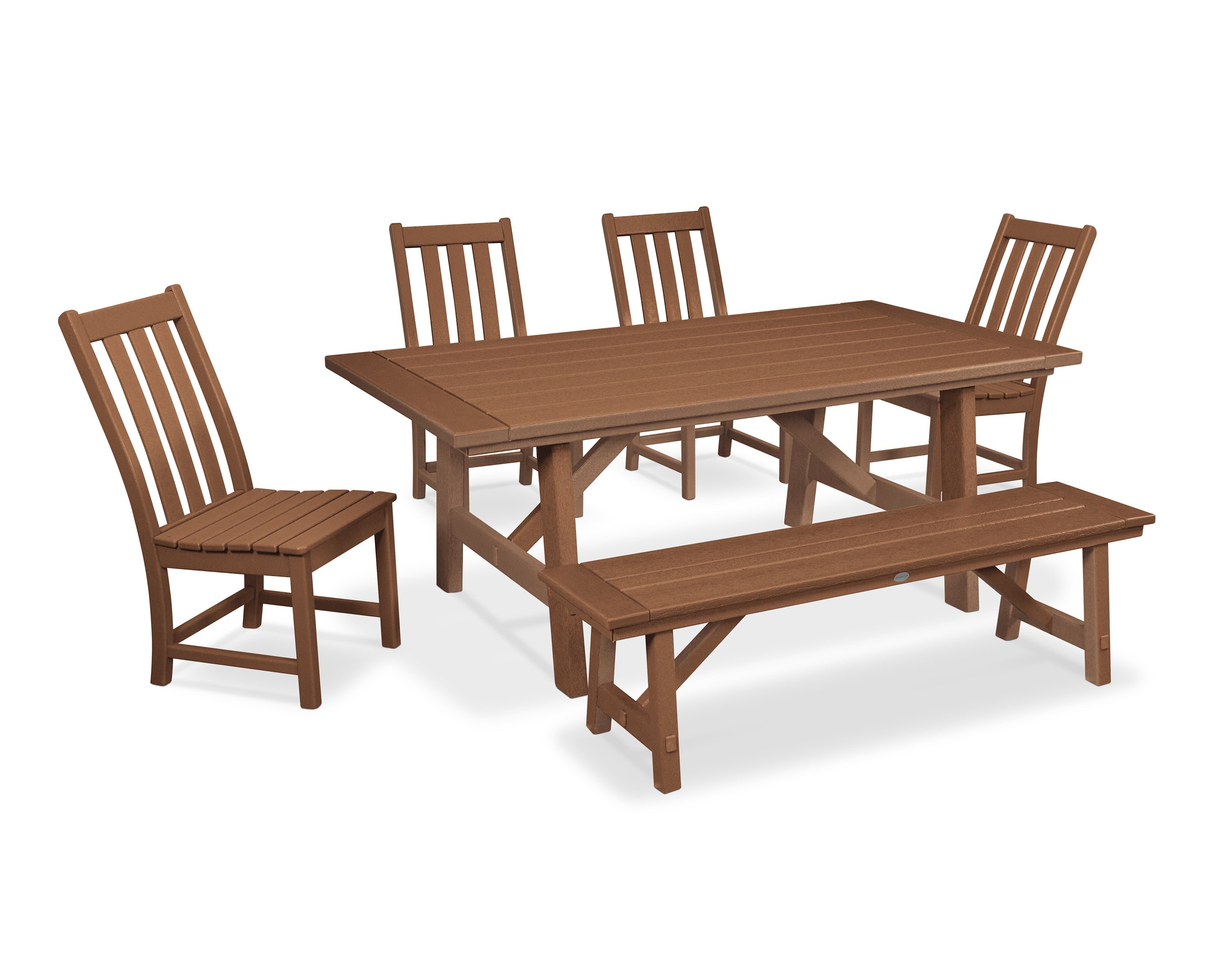 Vineyard 6-Piece Rustic Farmhouse Side Chair Dining Set with Bench 4