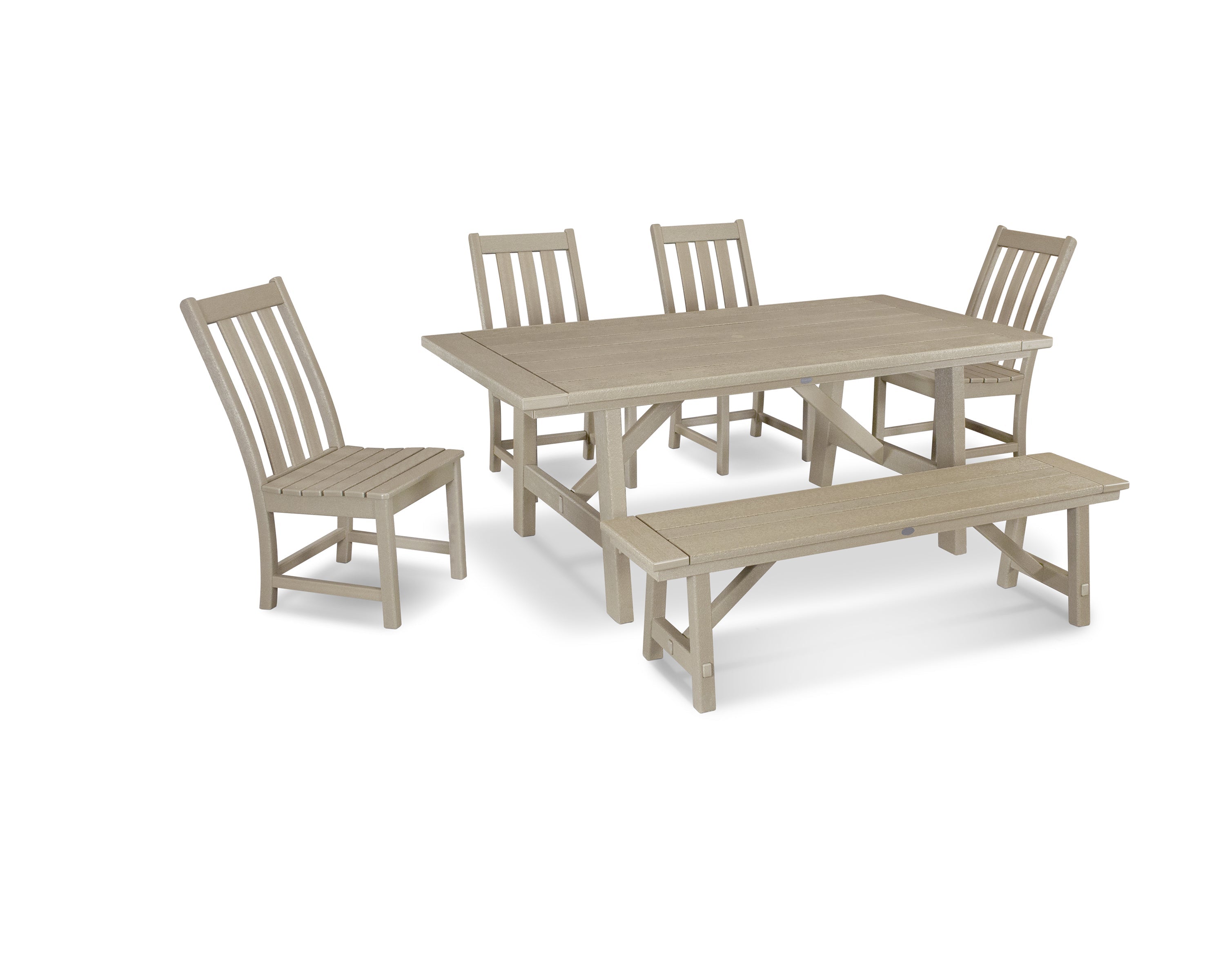 Vineyard 6-Piece Rustic Farmhouse Side Chair Dining Set with Bench 8
