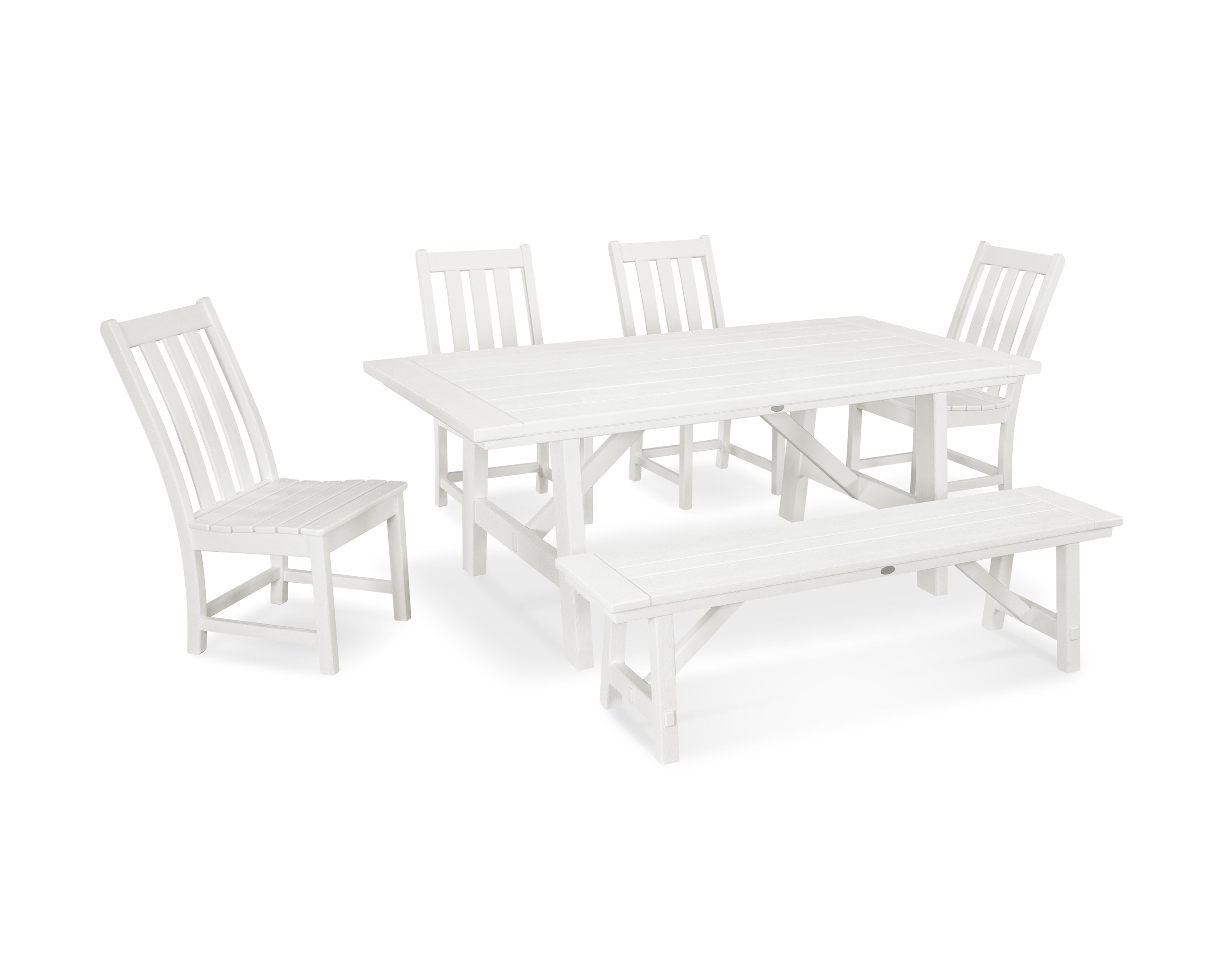 Vineyard 6-Piece Rustic Farmhouse Side Chair Dining Set with Bench 9