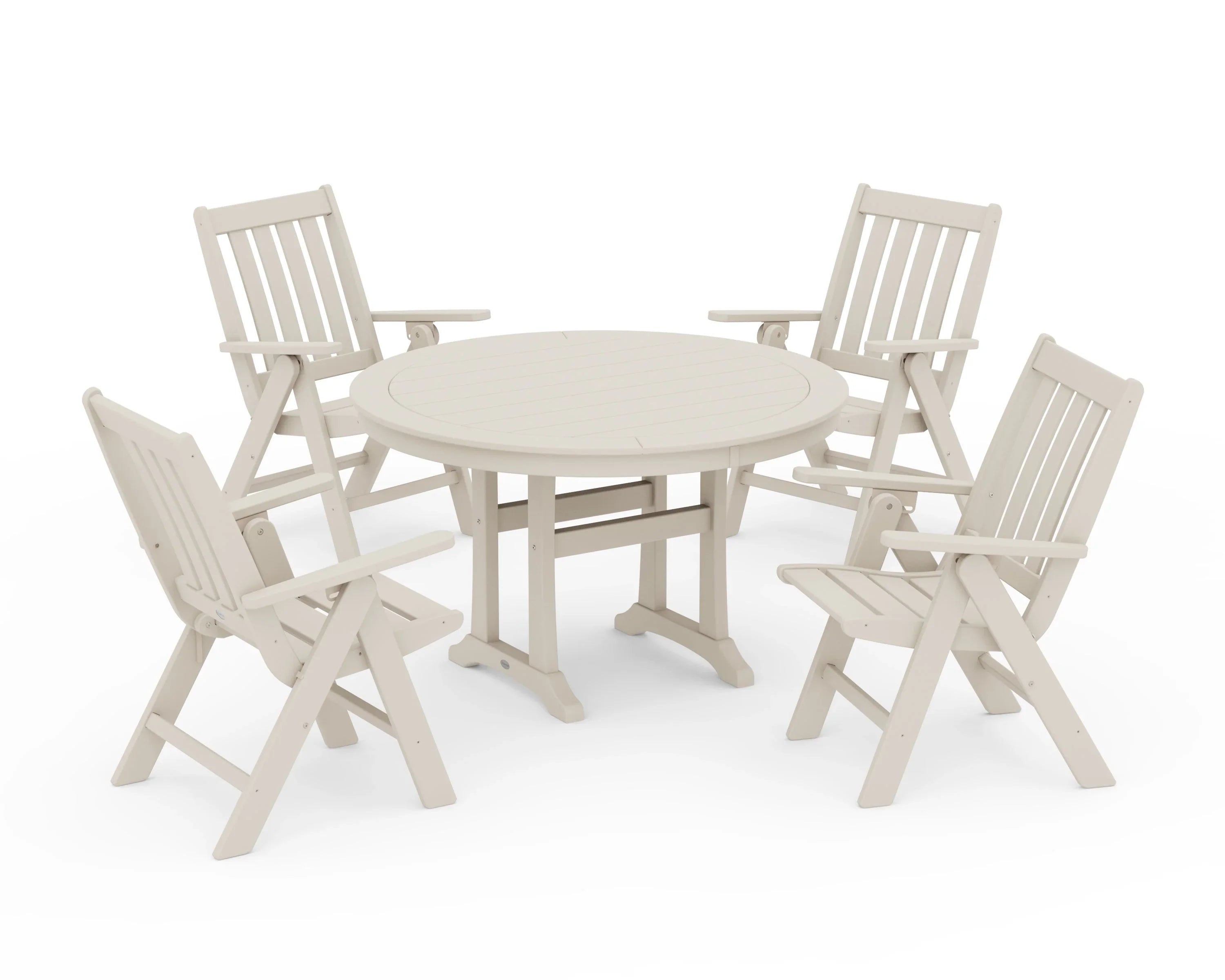 Vineyard Folding Chair 5-Piece Round Dining Set with Trestle Legs 5