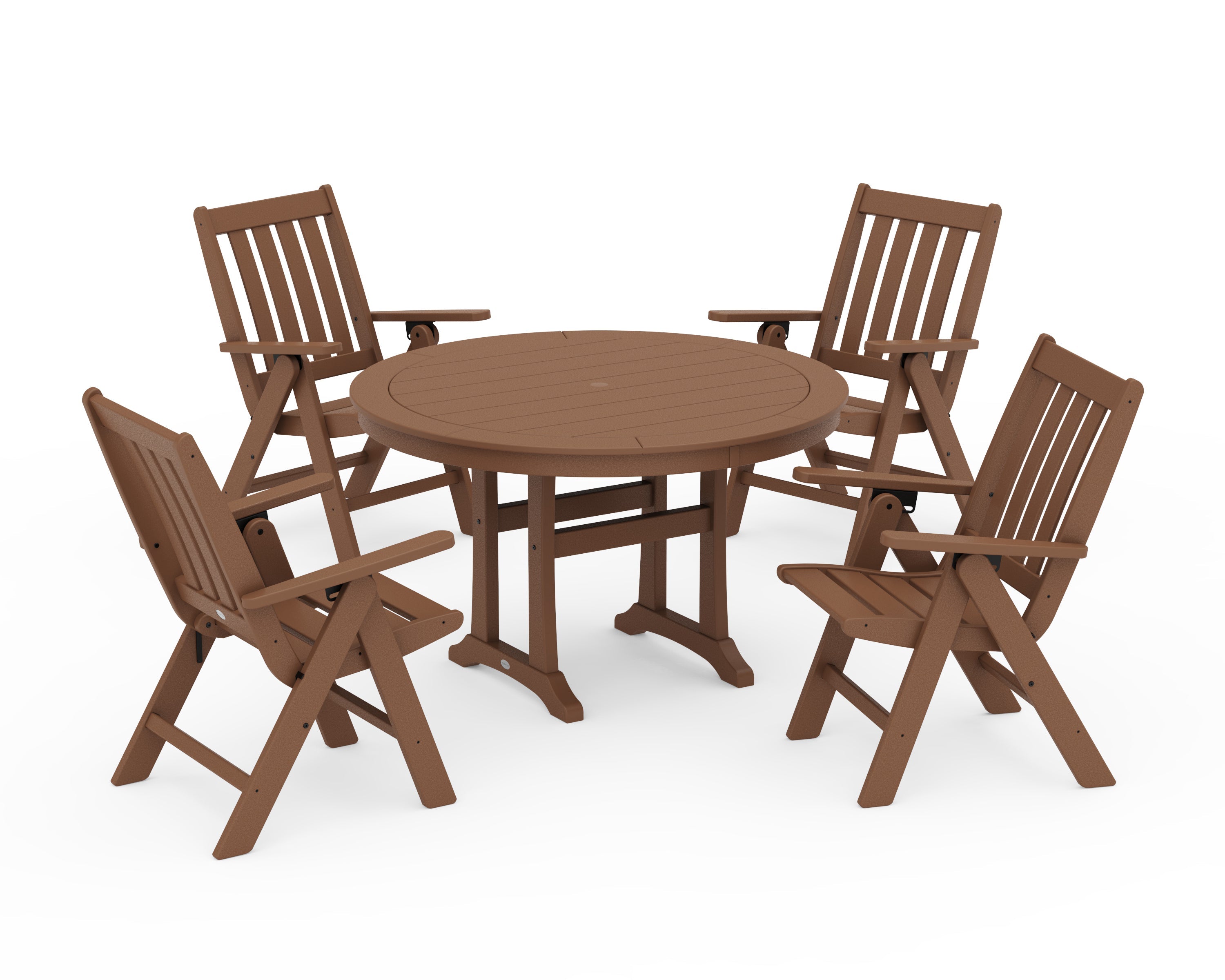 Vineyard Folding Chair 5-Piece Round Dining Set with Trestle Legs 4