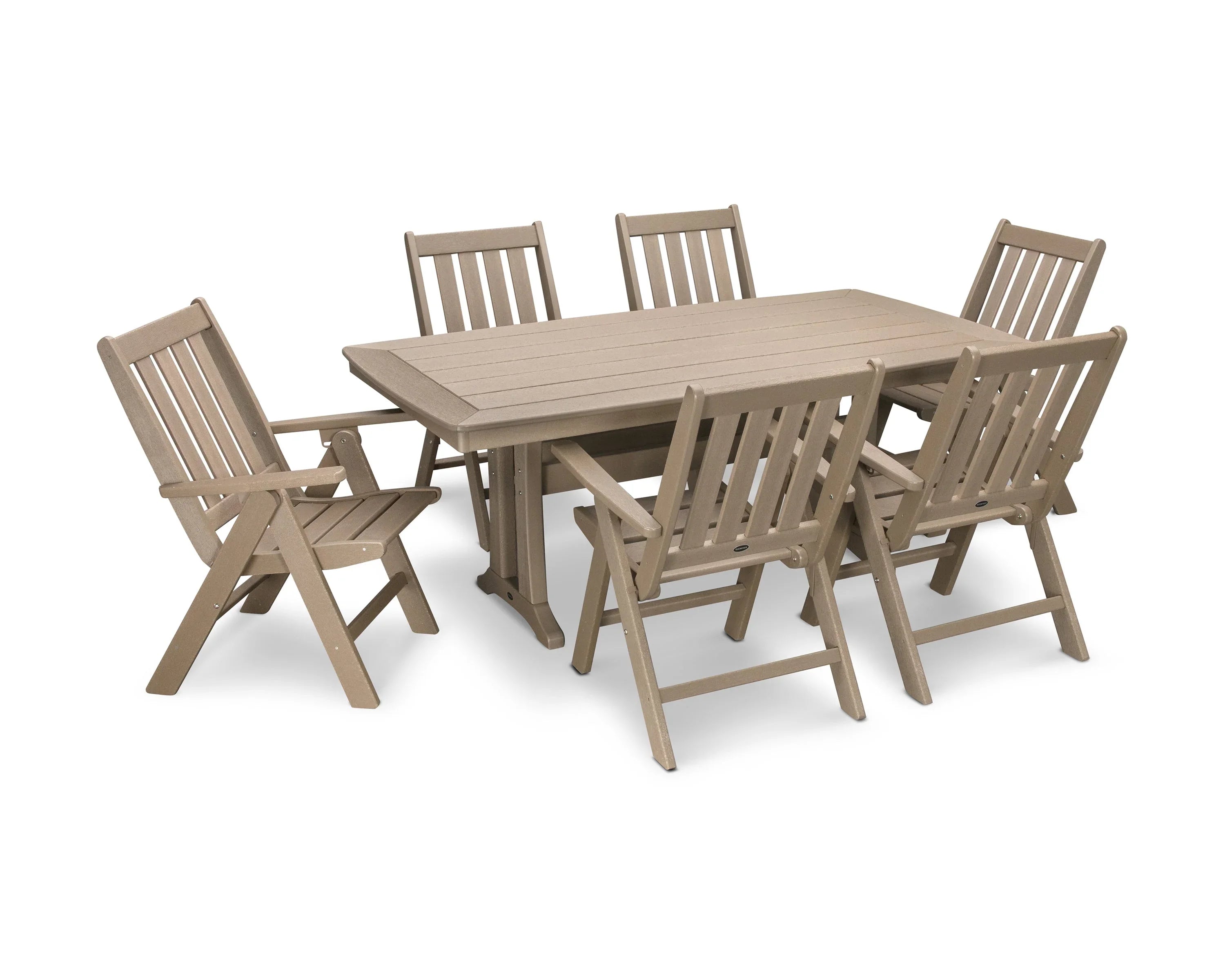 Vineyard Folding Chair 7-Piece Dining Set with Trestle Legs 8