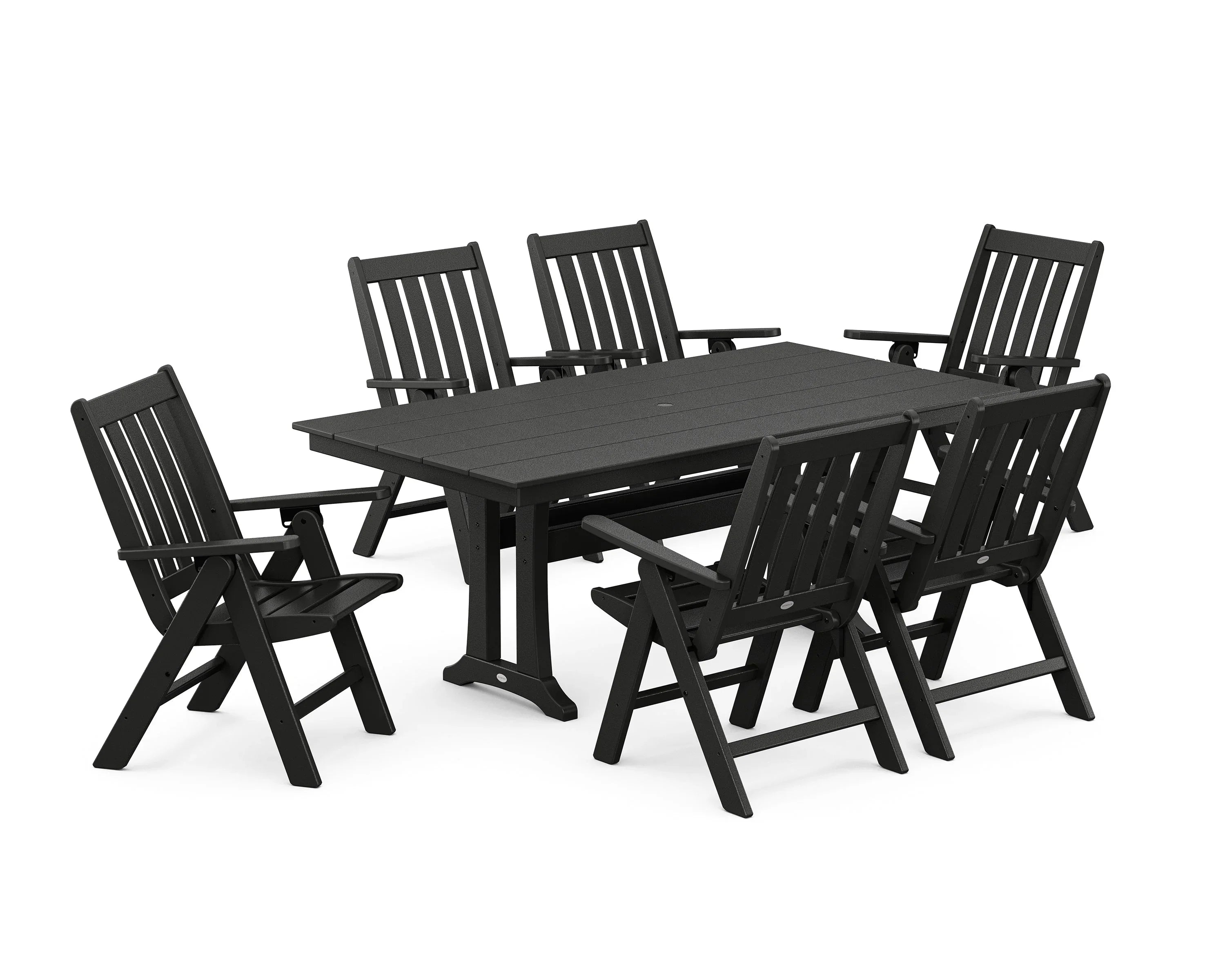 Vineyard Folding Chair 7-Piece Farmhouse Dining Set with Trestle Legs