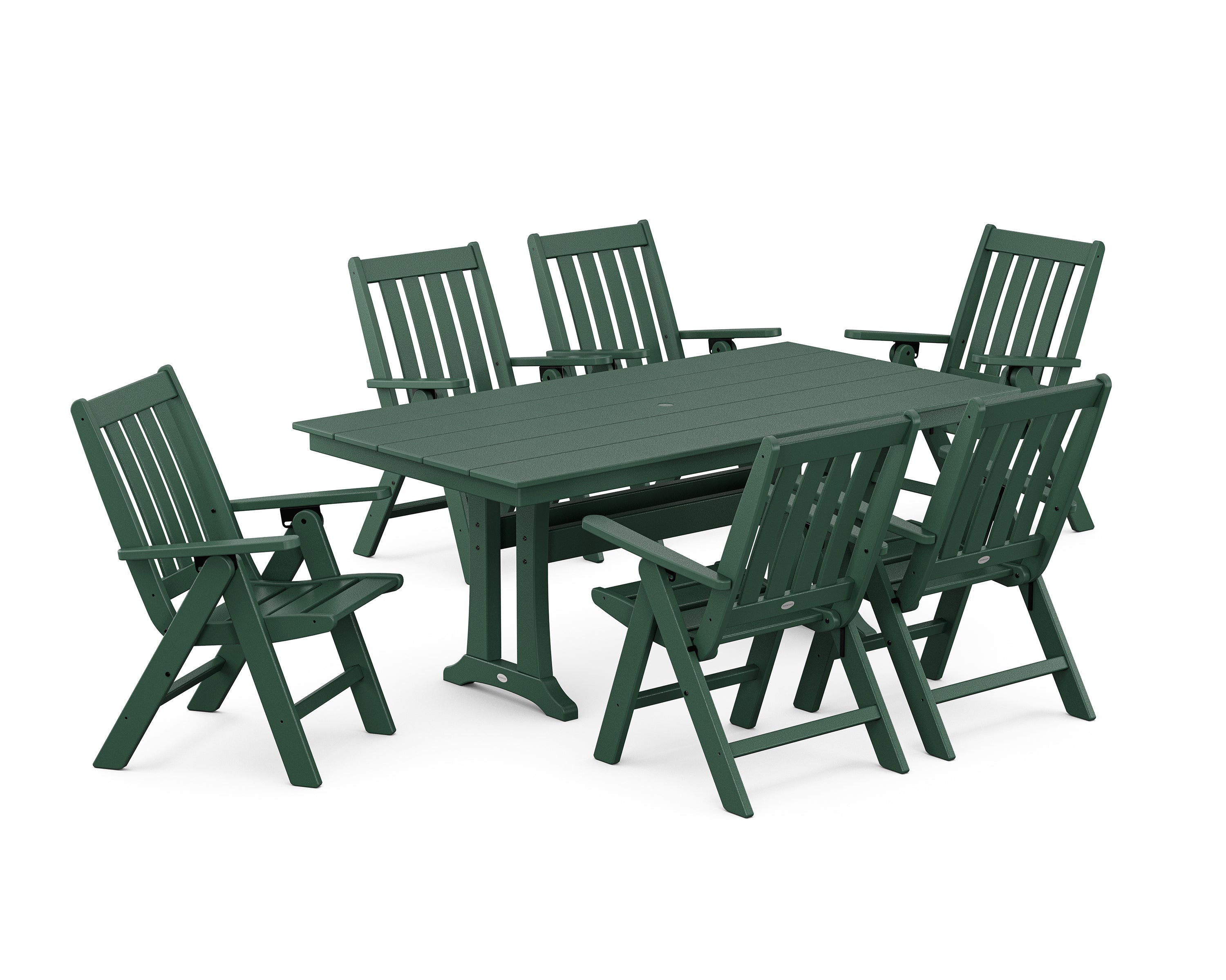 Vineyard Folding Chair 7-Piece Farmhouse Dining Set with Trestle Legs 2