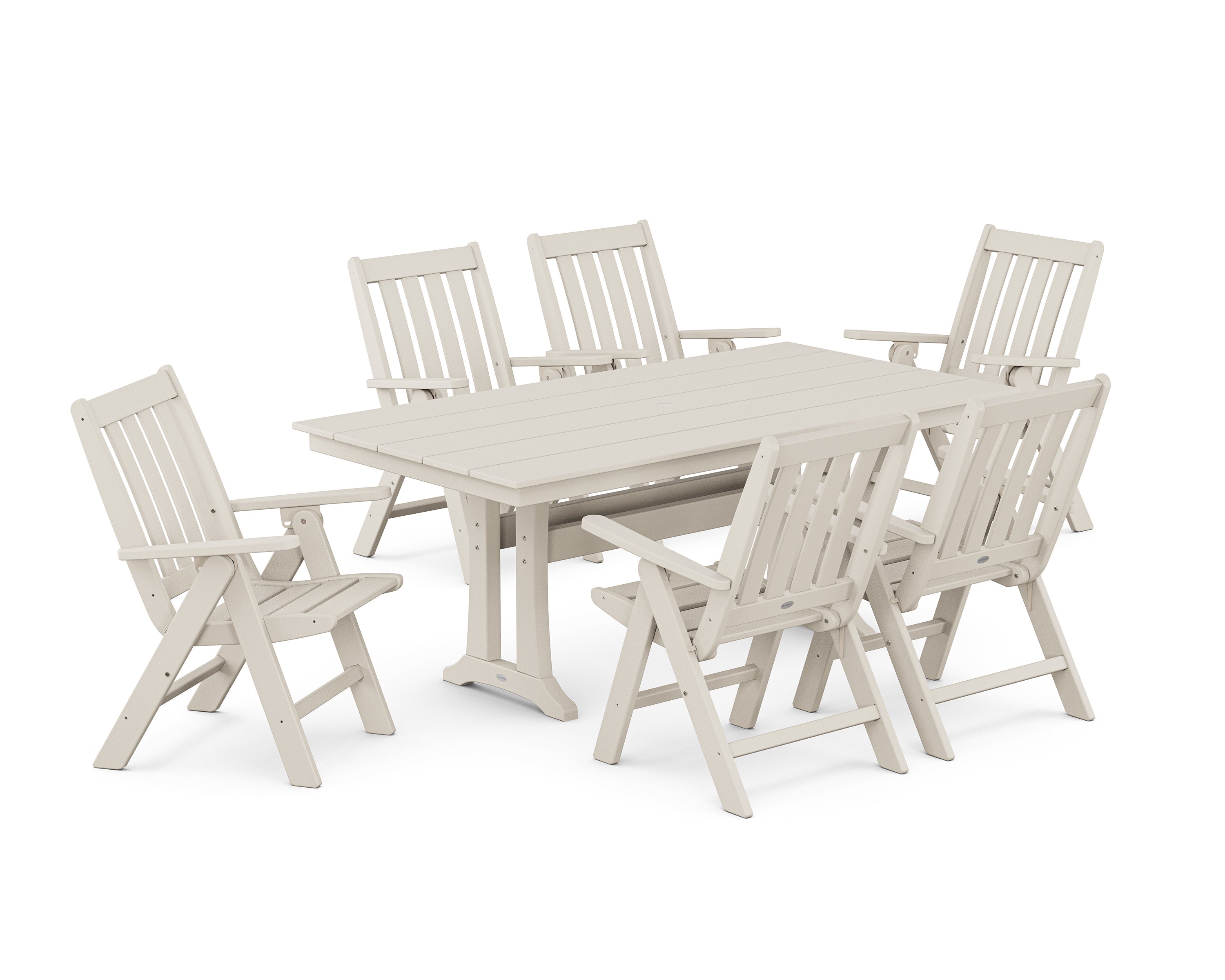 Vineyard Folding Chair 7-Piece Farmhouse Dining Set with Trestle Legs 5