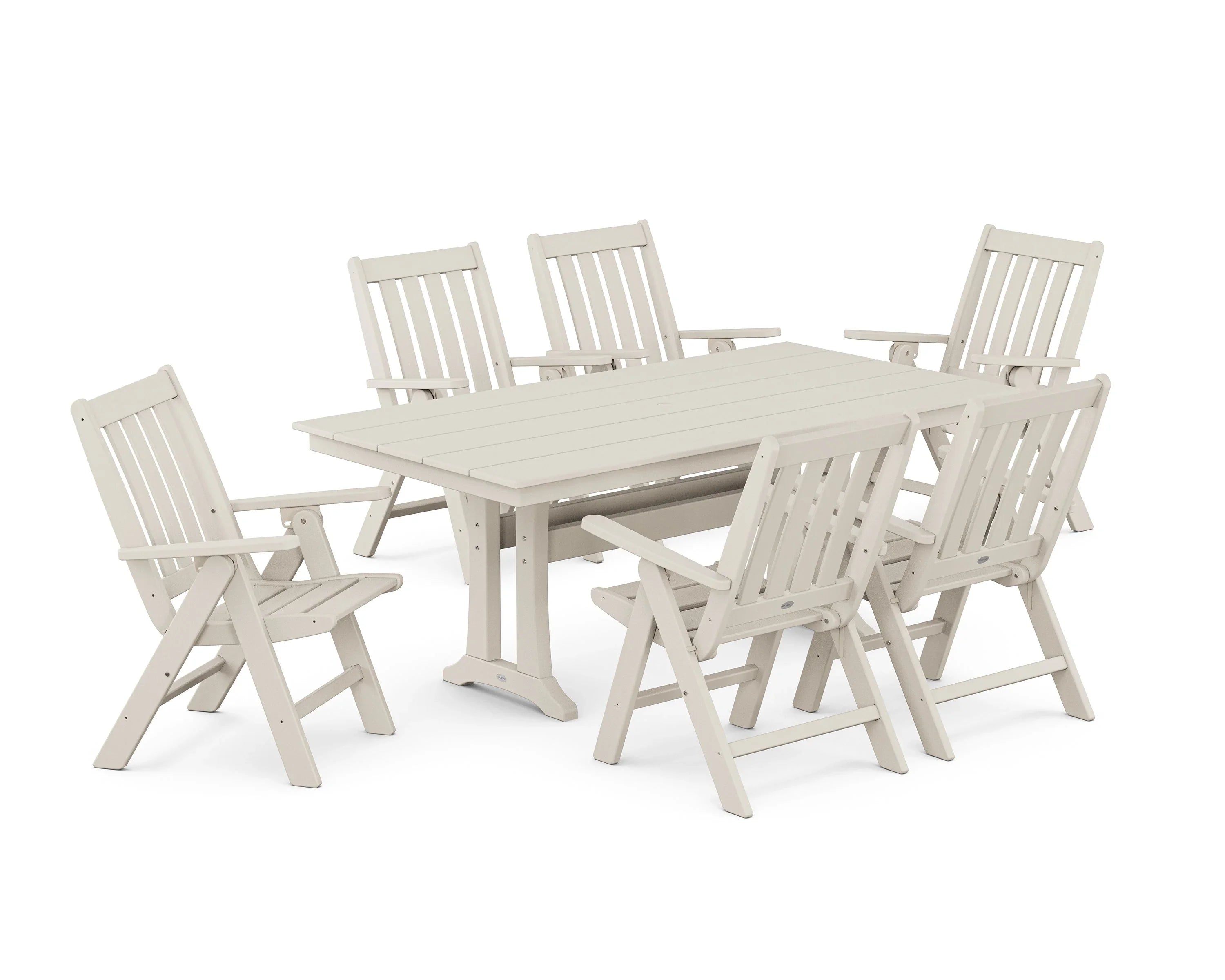 Vineyard Folding Chair 7-Piece Farmhouse Dining Set with Trestle Legs 5