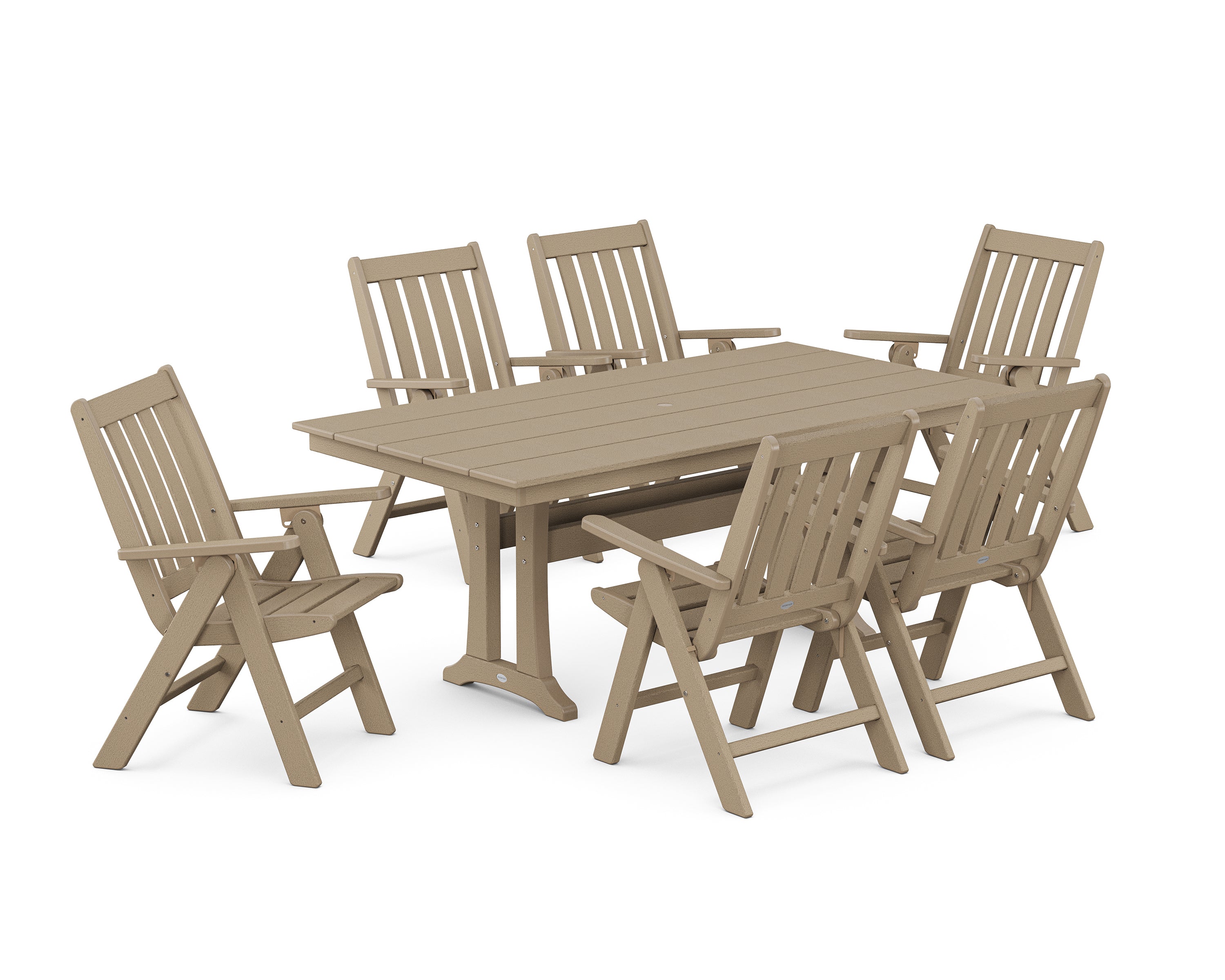 Vineyard Folding Chair 7-Piece Farmhouse Dining Set with Trestle Legs 8