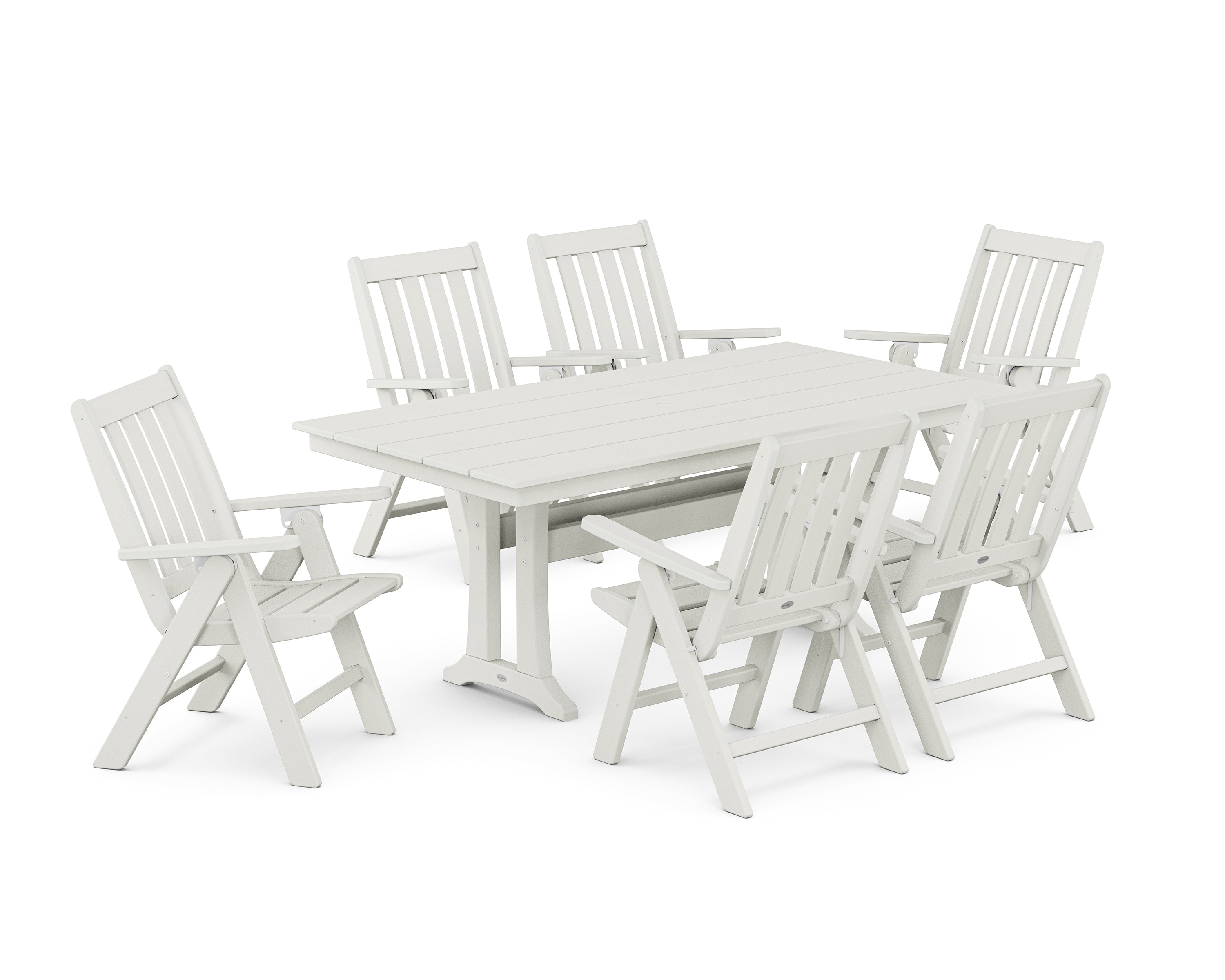 Vineyard Folding Chair 7-Piece Farmhouse Dining Set with Trestle Legs 9