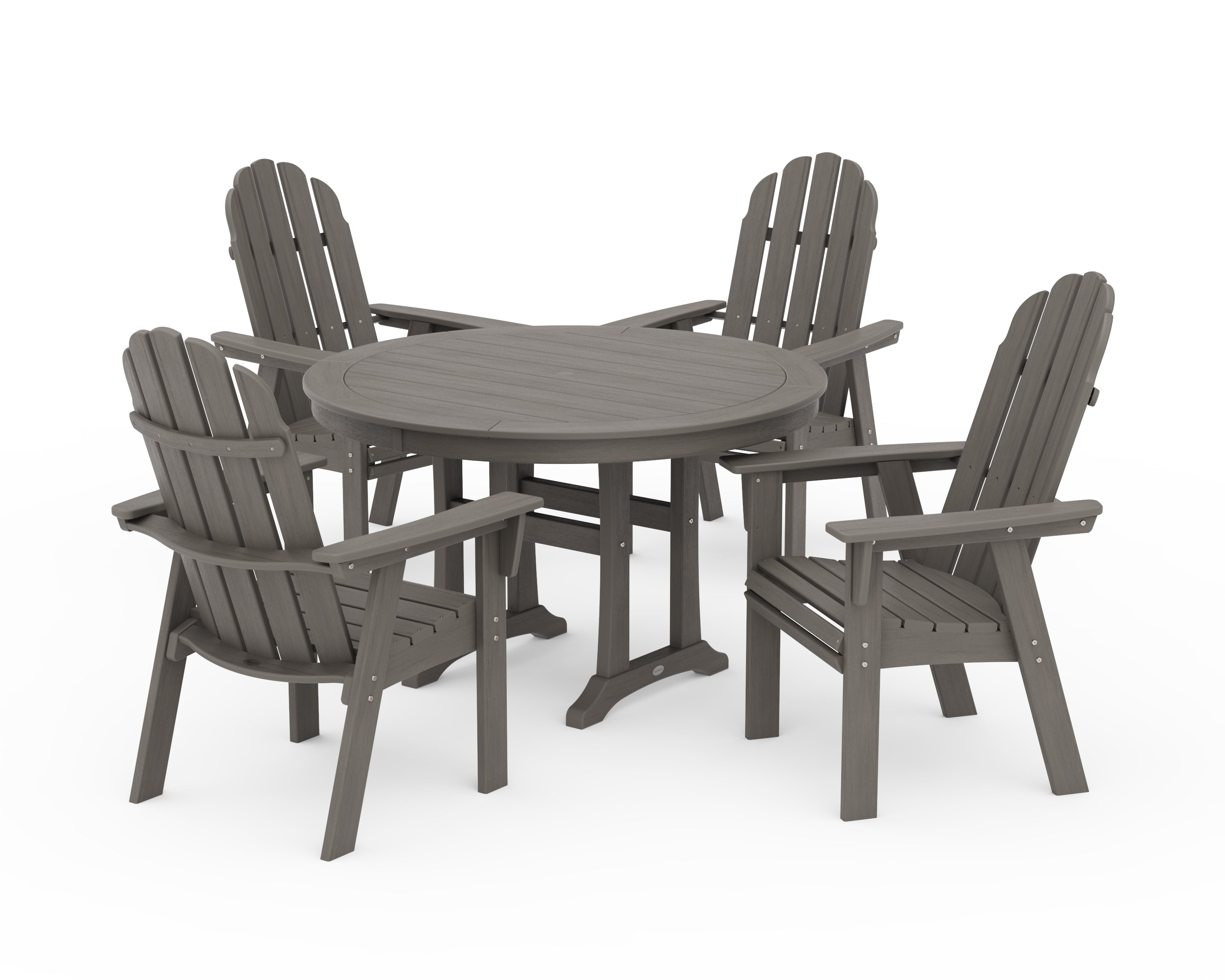 Vineyard Curveback Adirondack 5-Piece Nautical Trestle Dining Set - Driftwood