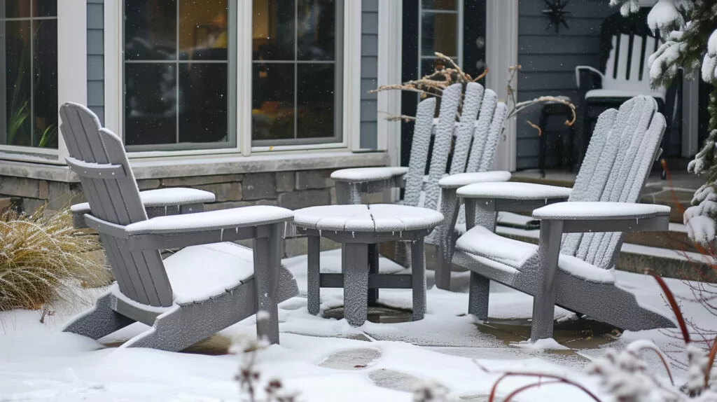 composite Adirondack chairs in the snow