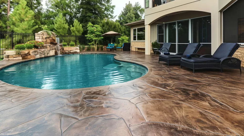 stamped and stained concrete around a pool