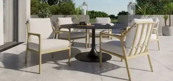 Castelle produces incredible aluminum furniture made to look like wood, such as this Berkeley Collection outdoor dining set