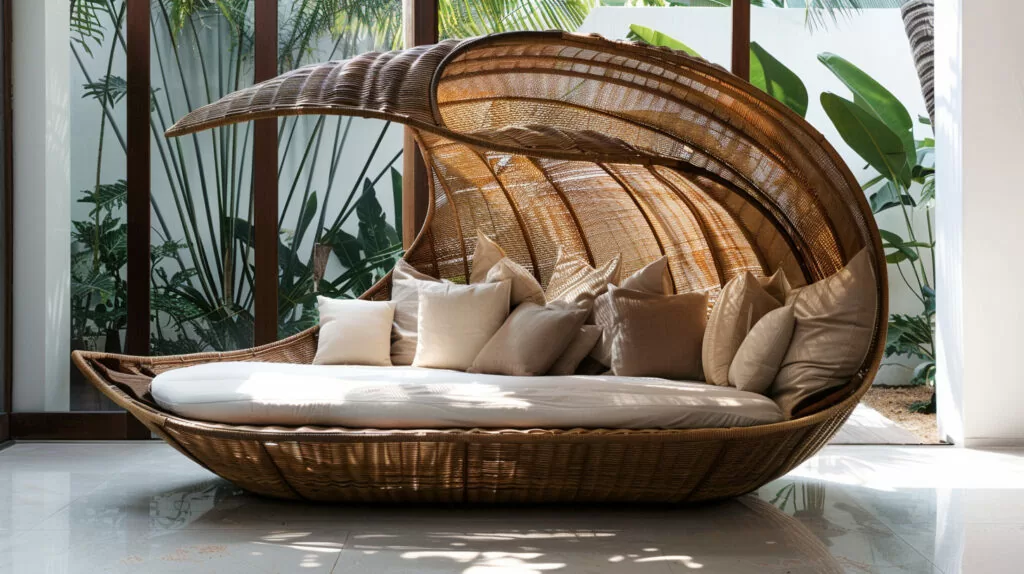 modern wicker daybed indoors