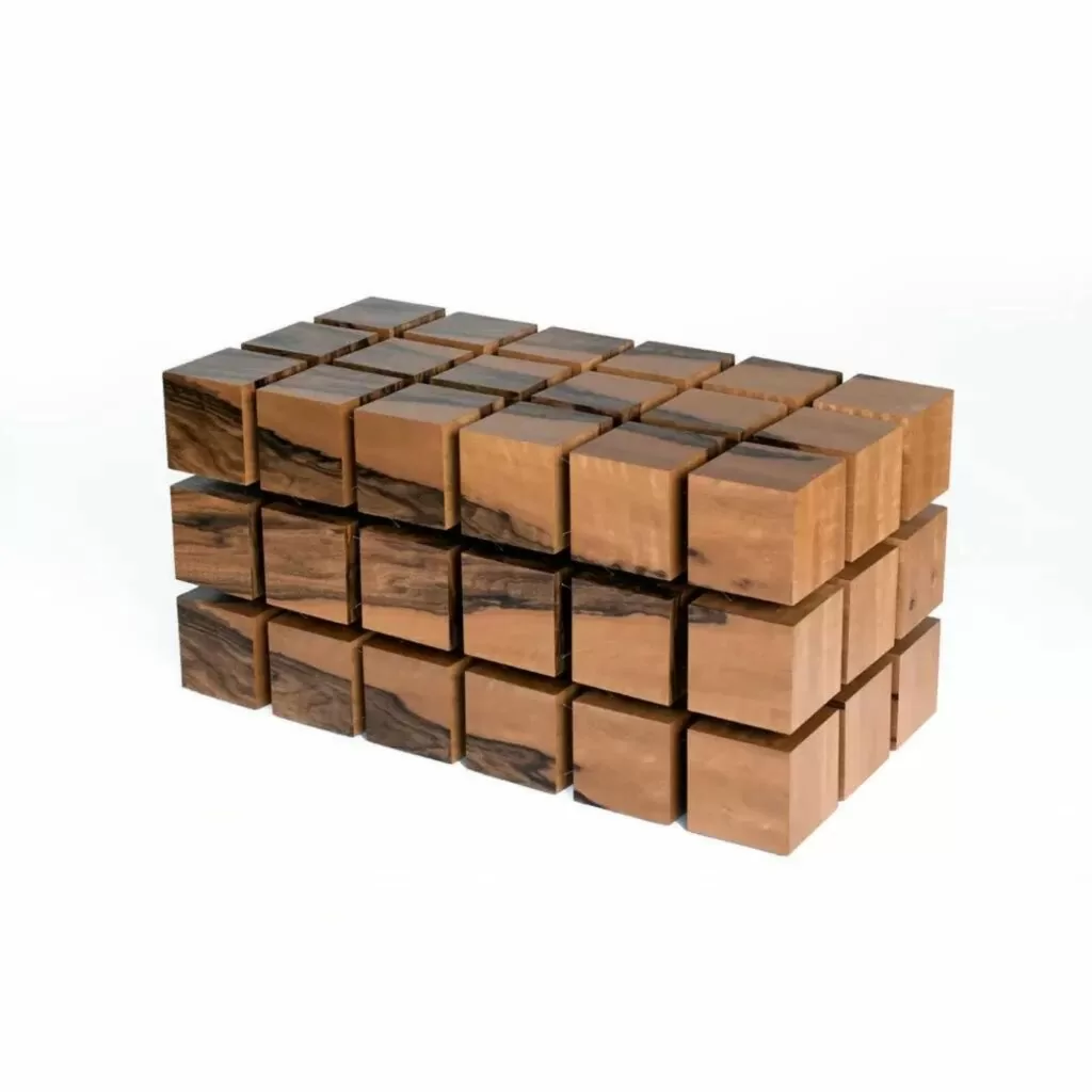 The Float Table by RockPaperRobot faetures magnetized wood cubes to create a dynamic but stable coffee table.