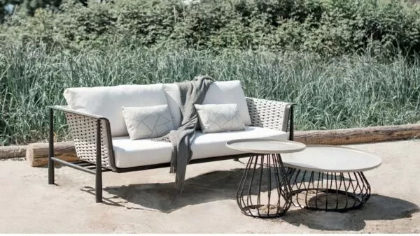A stunning transitional style patio loveseat matches any landscape or patio design