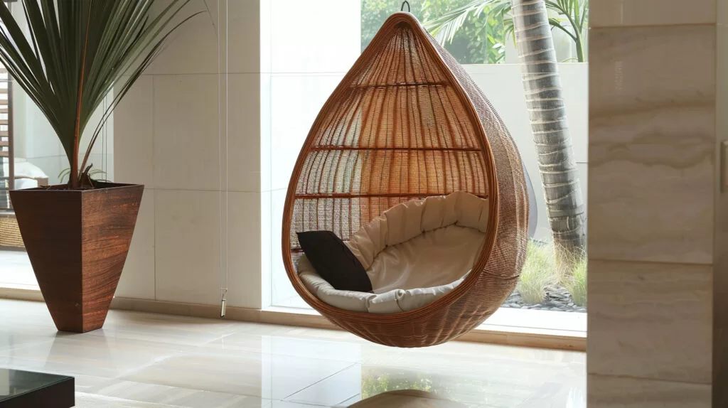 hanging wicker basket chair in modern home