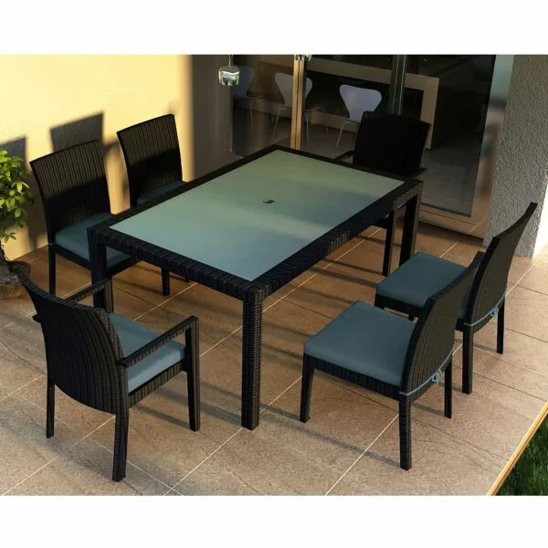 urbana 7 piece dining set harmonia living outdoor patio furniture modern design glass wicker synthetic style stylish high quality affordable low price cost best top most value