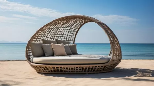 wicker daybed on the beach