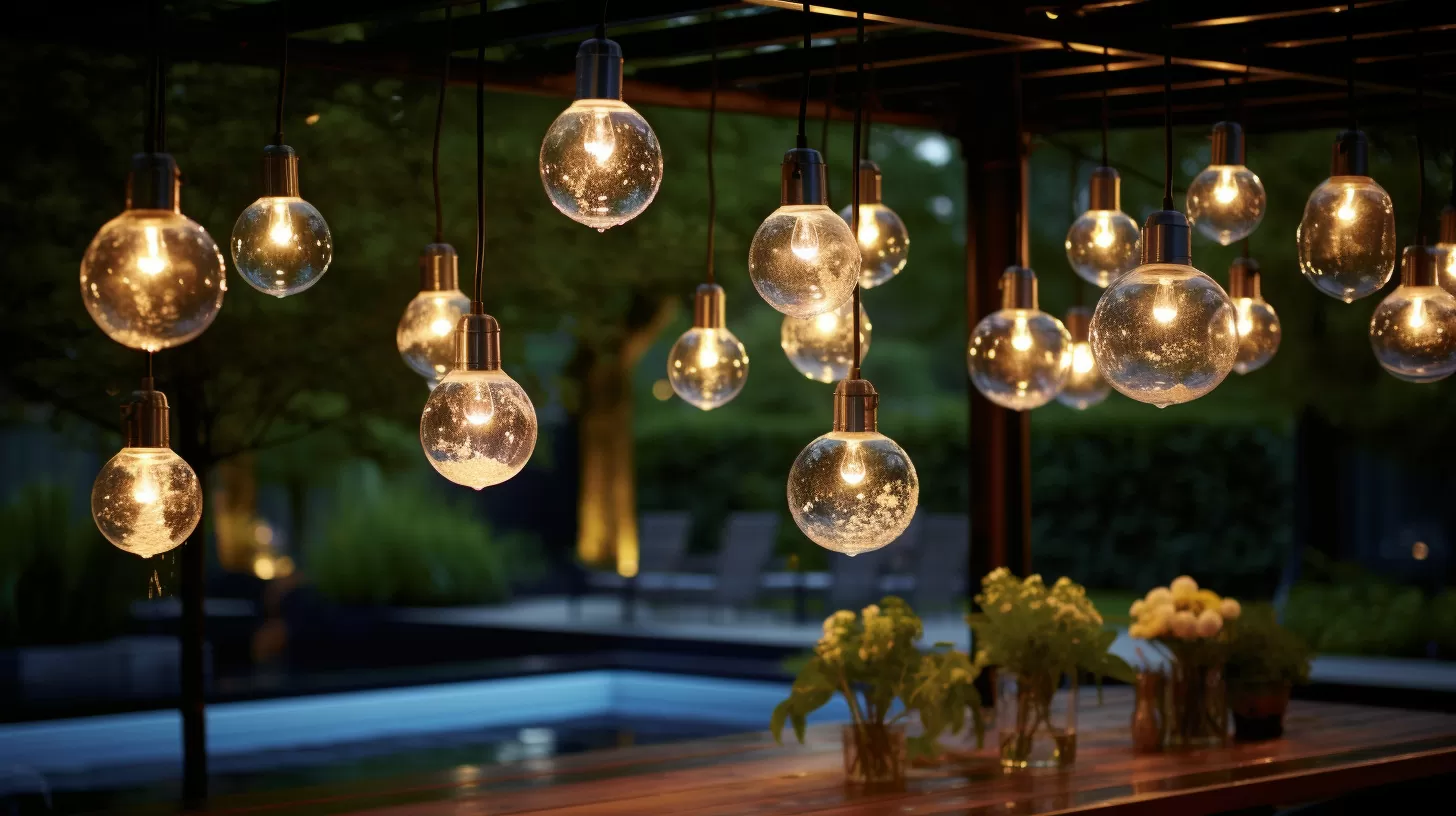light bulbs hanging form a string outside