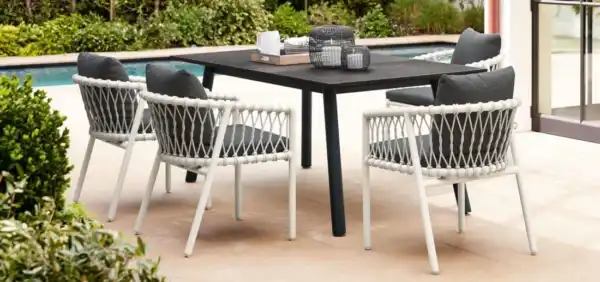 The Oscar Collection by Brown Jordan is a top patio furniture collection featuring rope and aluminum frames.