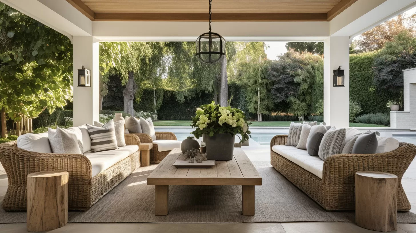 2 sofas under a deck at a modern home