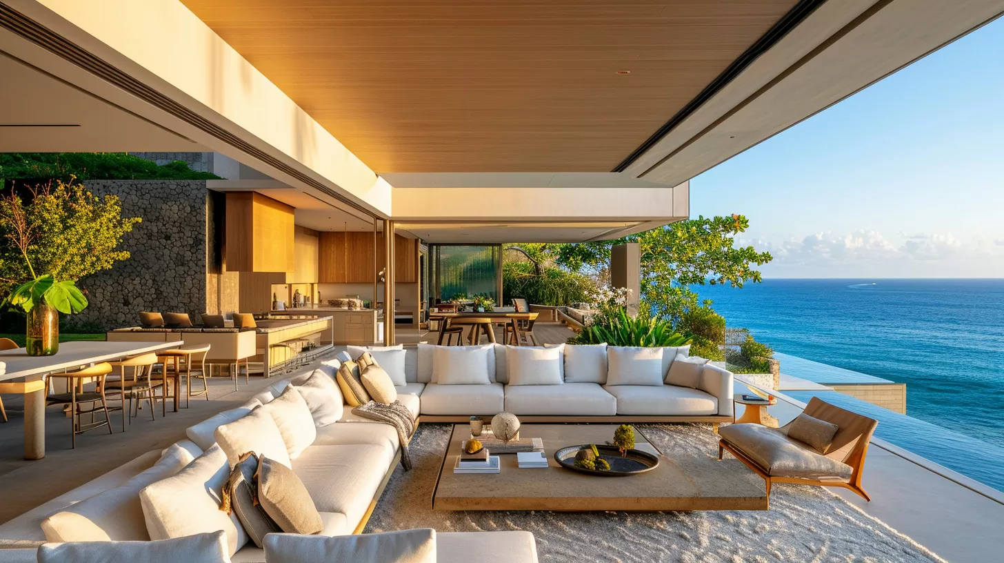 large outdoor sofa in a home on the beach