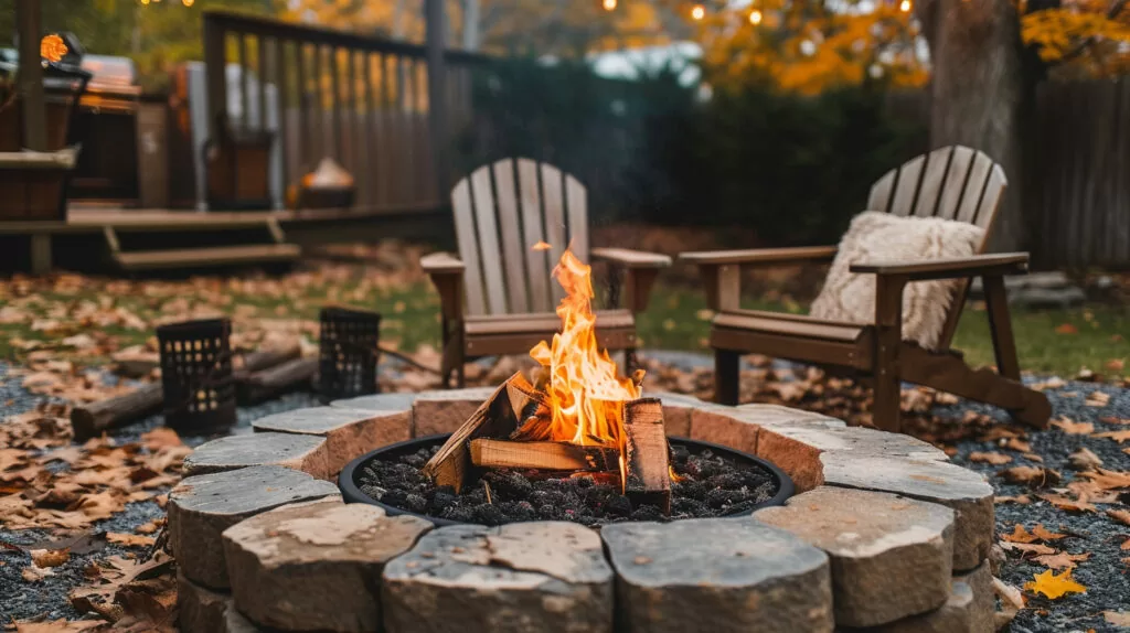 fire pit with leaves