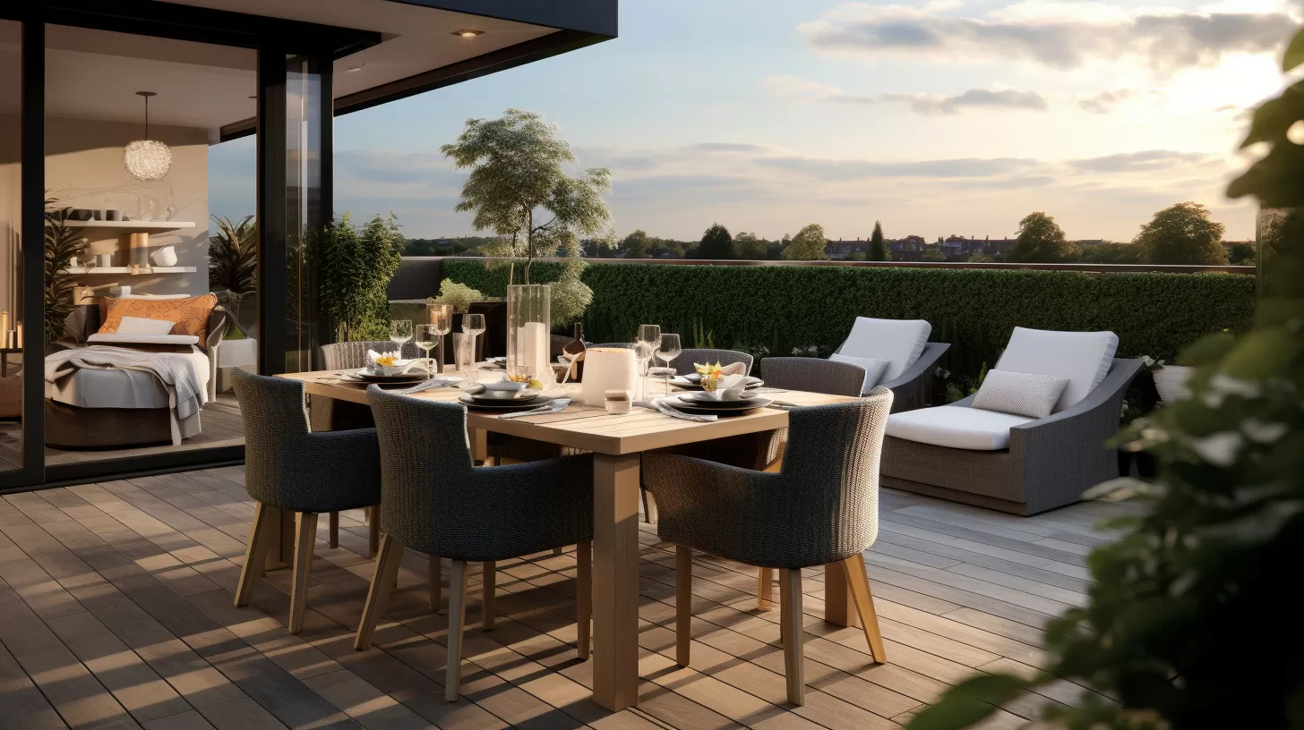 modern home with a modern teak outdoor dining set