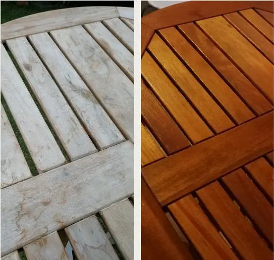 Stained Teak Furniture Table Before and After