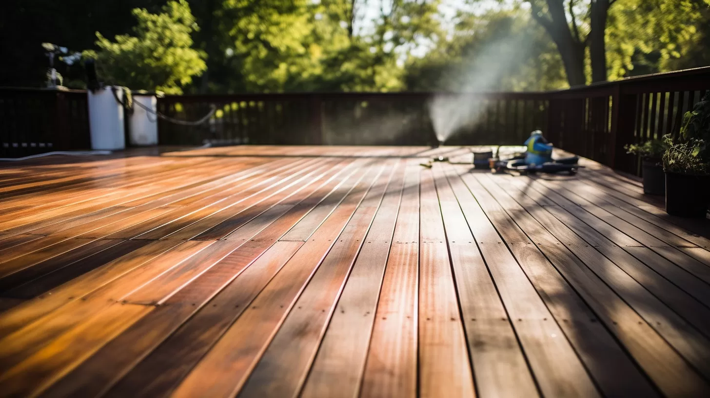 a photo of a wooden deck being refinished