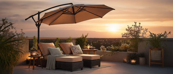 benefit usa cantilever patio umbrella 11FT All Aluminum With Base Included, Champagne degree swivel for effortless sun tracking BenefitUSA Replacement Canopy Cover for