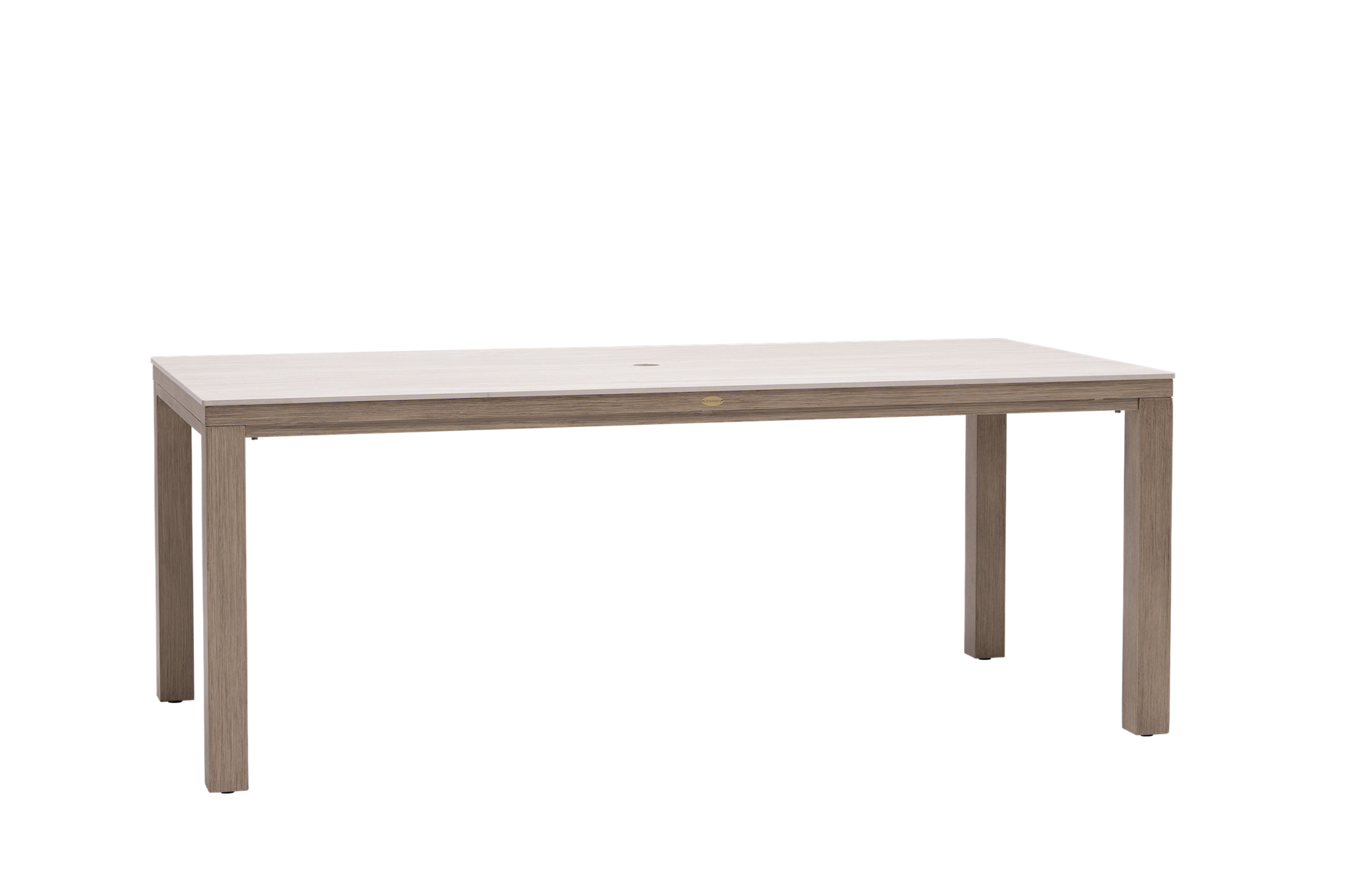 Marbella Laguna 71" x 36" Rectangular Sintered Stone Dining Table with Umbrella Hole - Sandstone/Cane