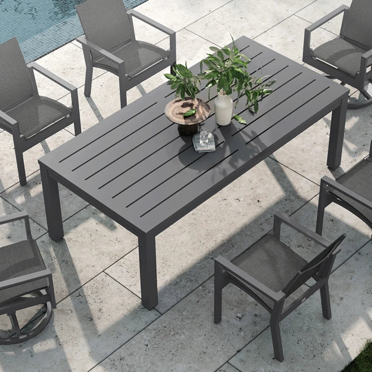 Palermo 85" x 42" Rectangular Dining Table with Umbrella Hole